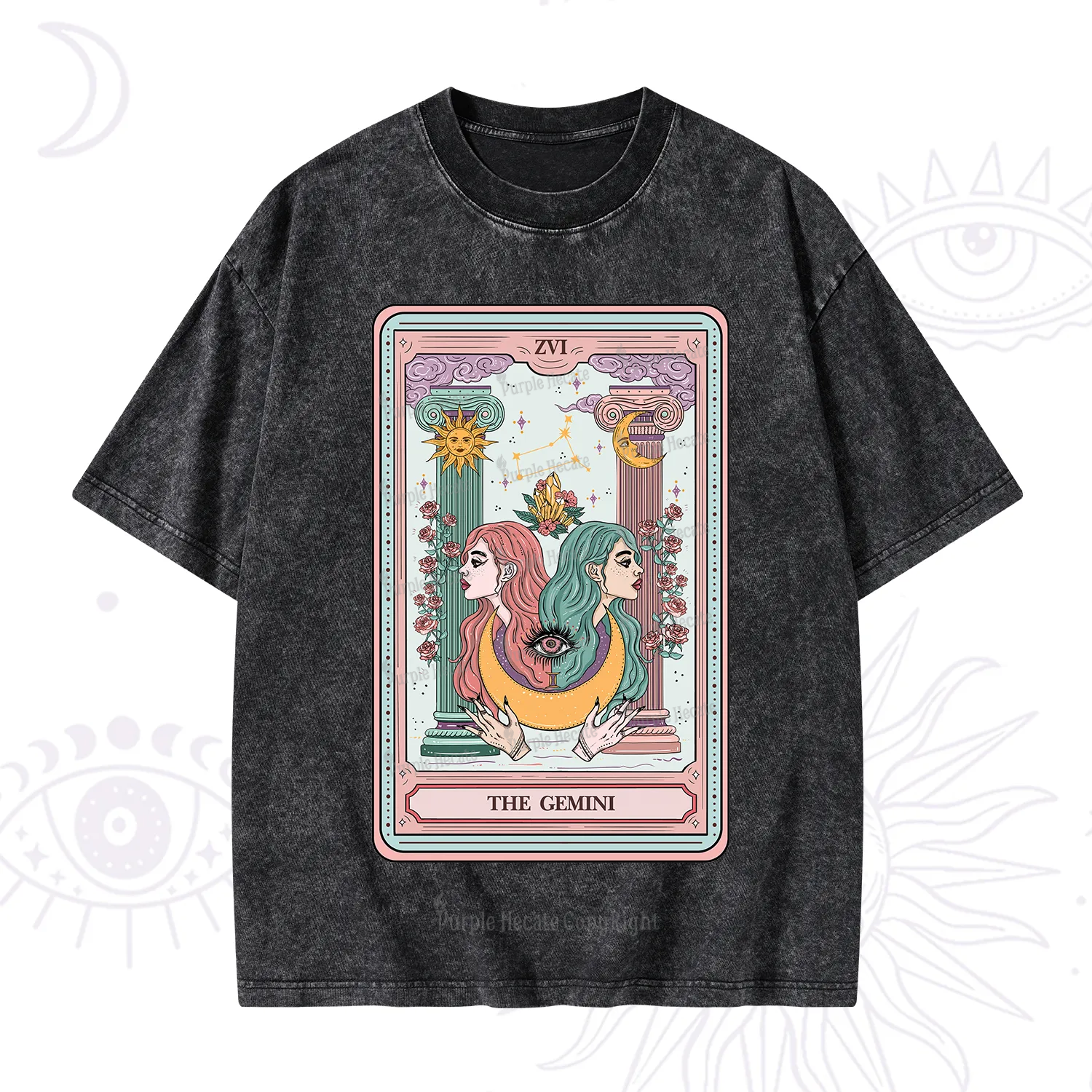 Purplehecate The Gemini Goddess Tarot Washed T-Shirt