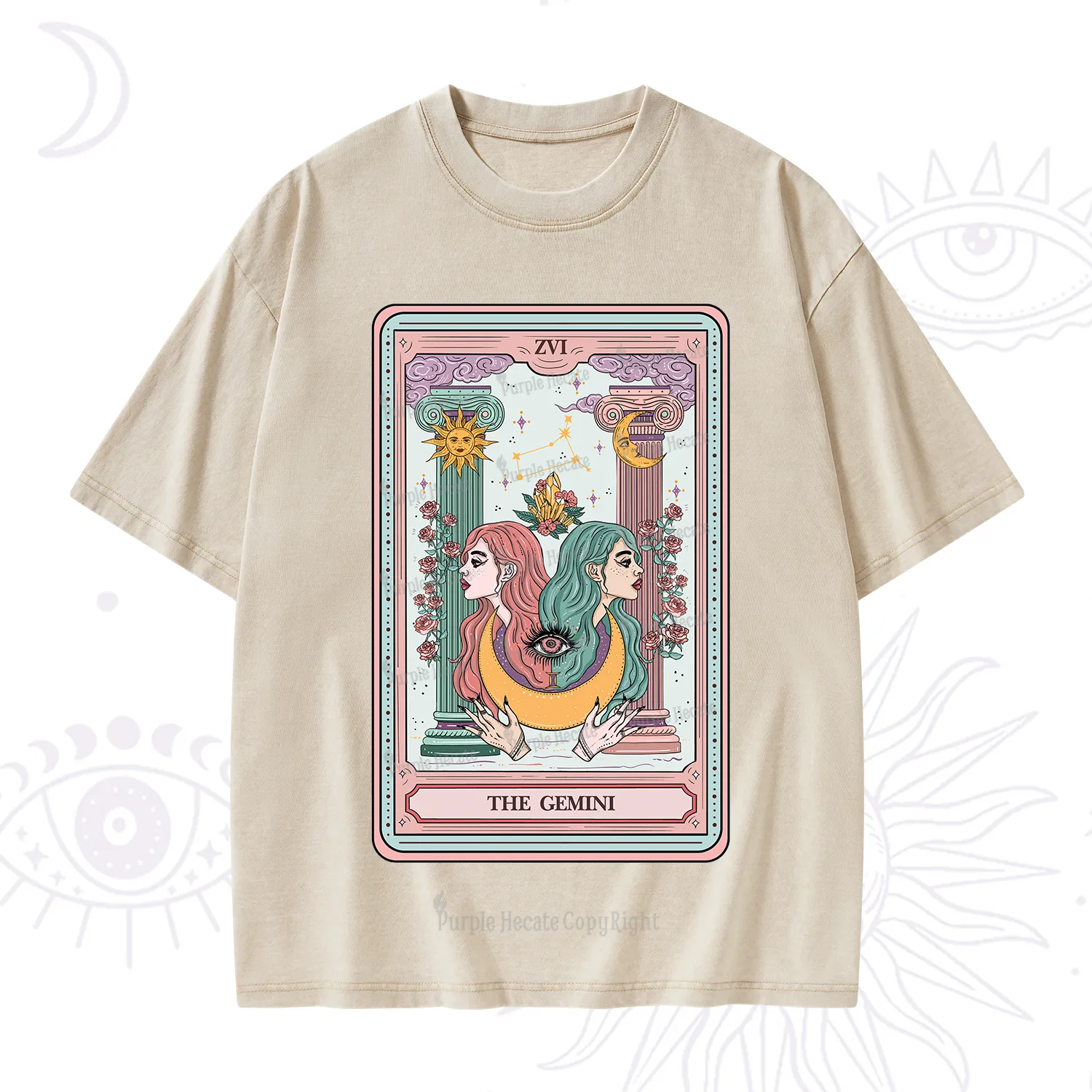 Purplehecate The Gemini Goddess Tarot Washed T-Shirt