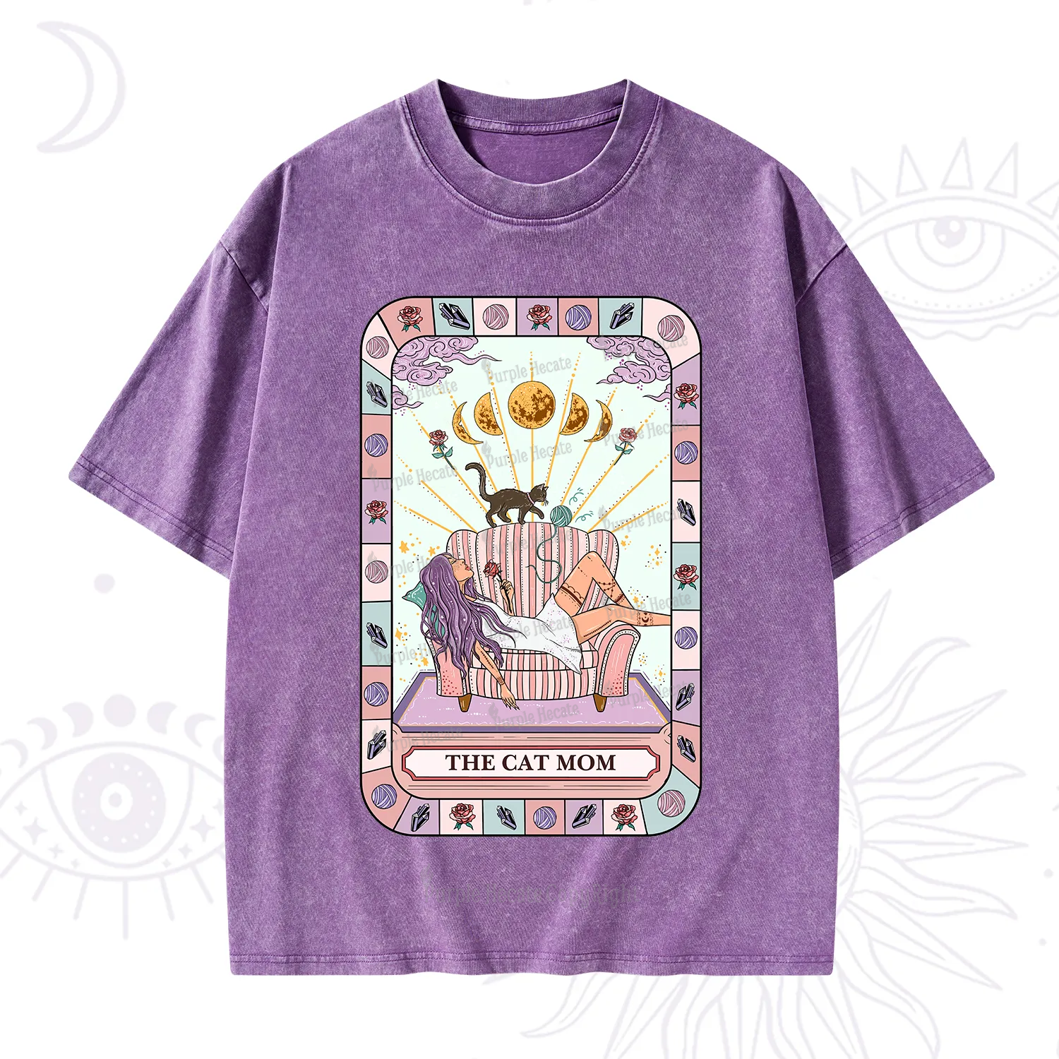 Purplehecate The Chill Cat Mom Washed T-Shirt
