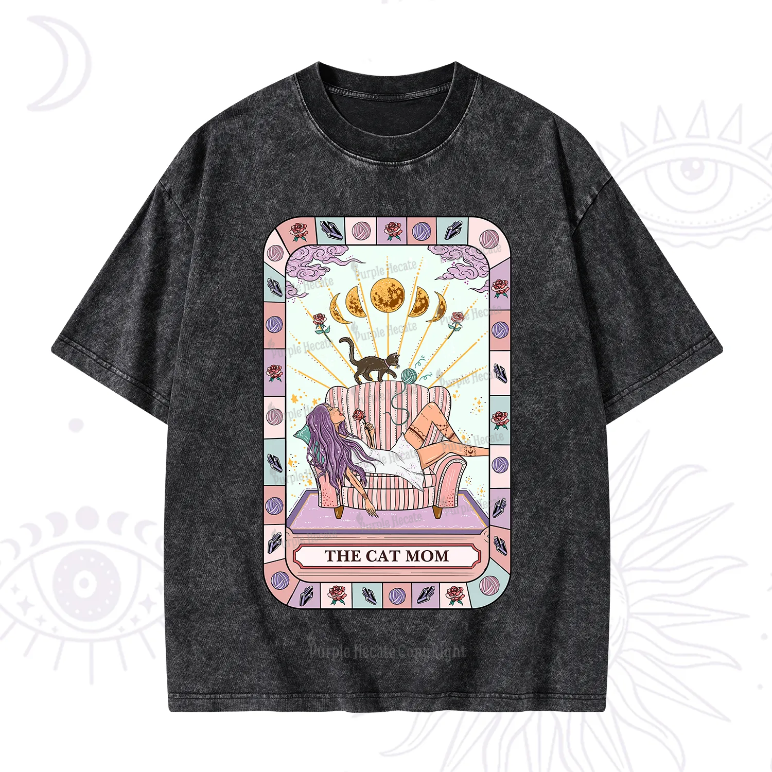 Purplehecate The Chill Cat Mom Washed T-Shirt