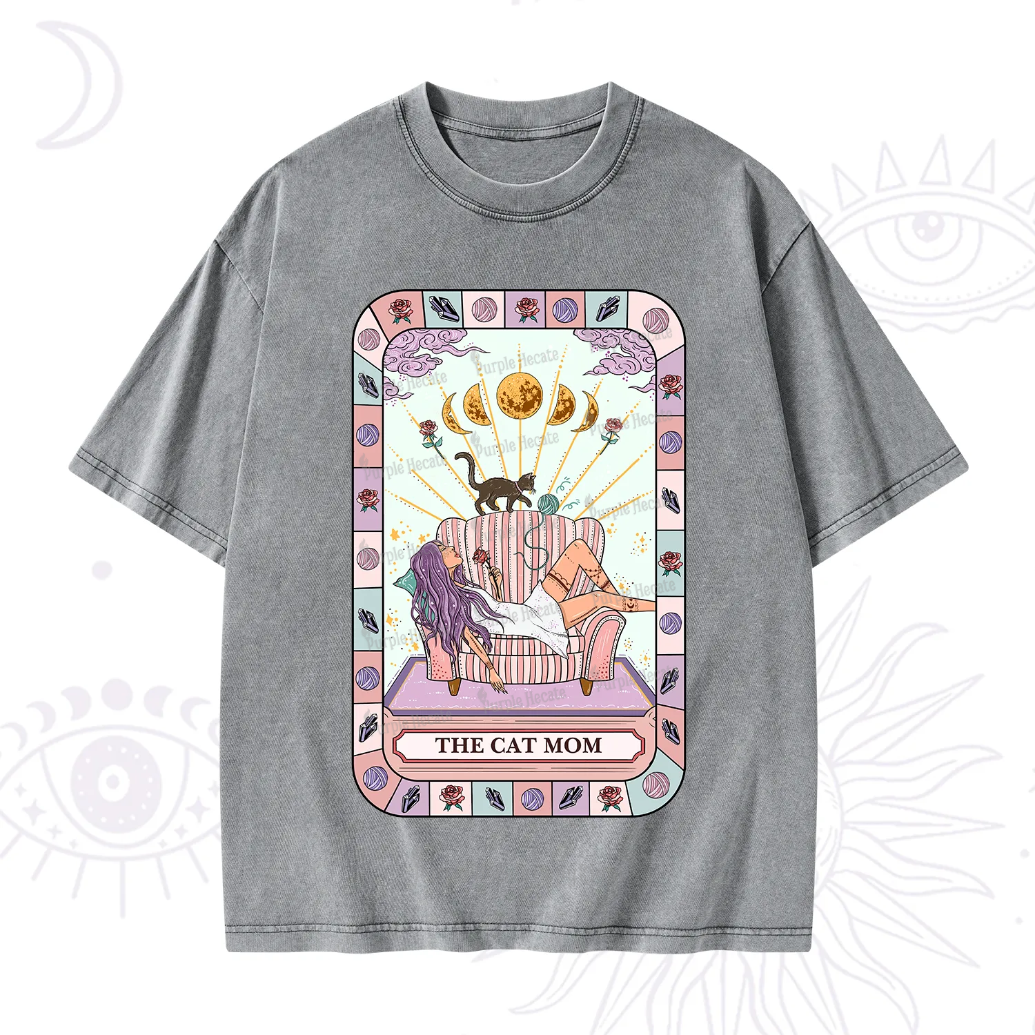 Purplehecate The Chill Cat Mom Washed T-Shirt