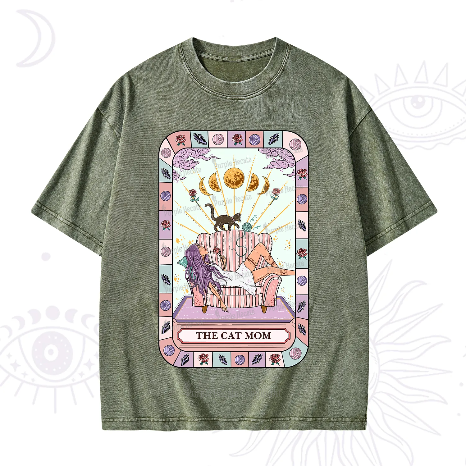 Purplehecate The Chill Cat Mom Washed T-Shirt