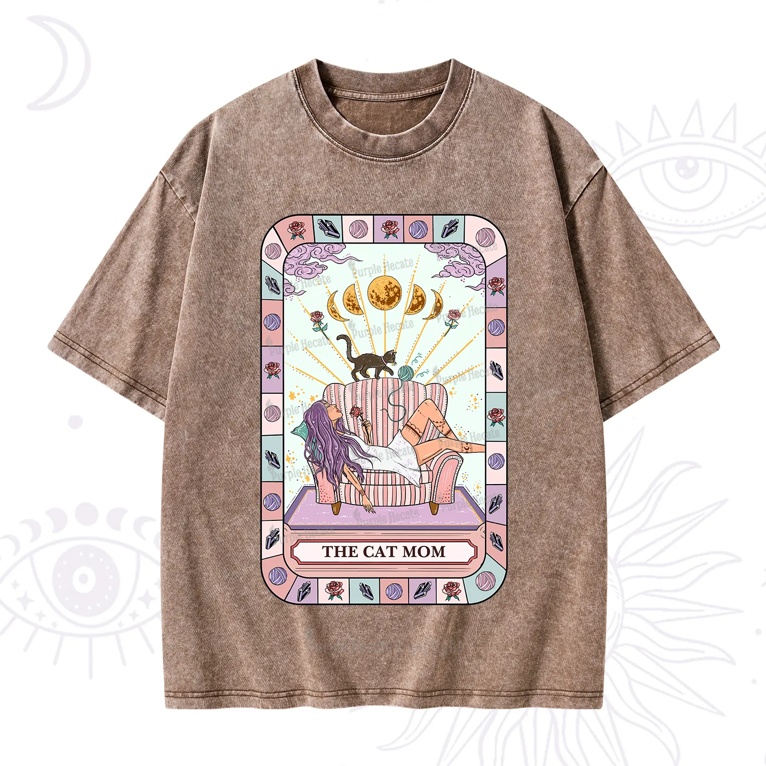 Purplehecate The Chill Cat Mom Washed T-Shirt