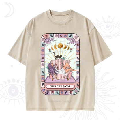 Purplehecate The Chill Cat Mom Washed T-Shirt