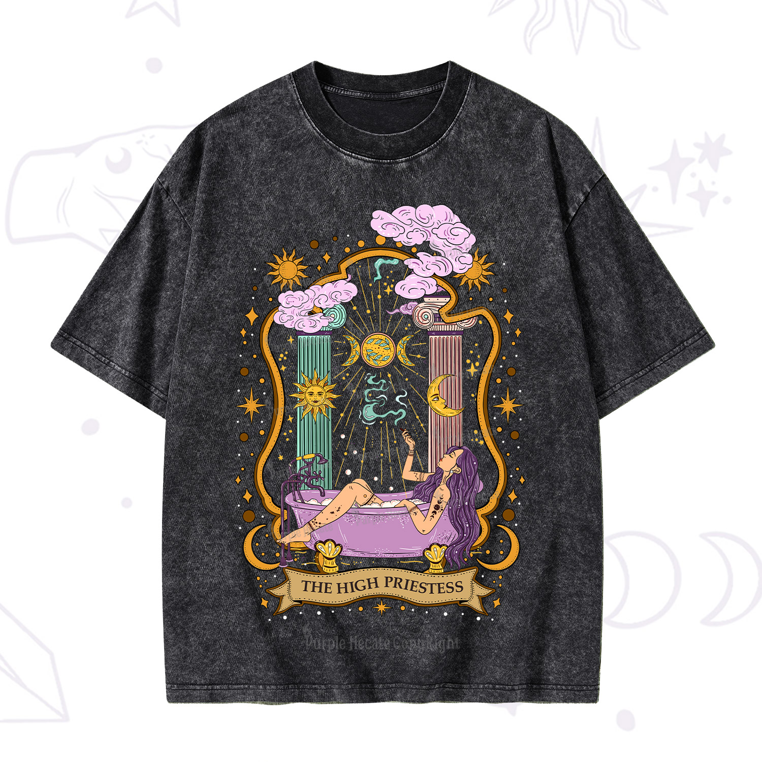 Purplehecate The High Priestess Goddess Washed T-Shirt