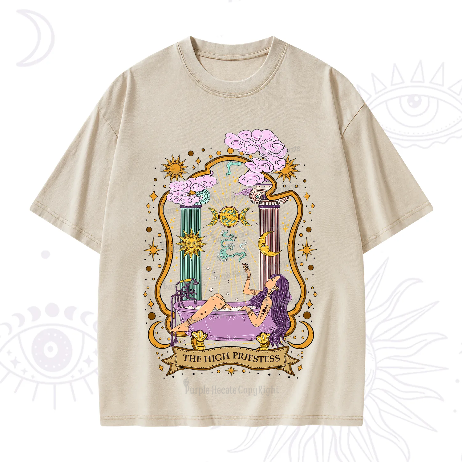 Purplehecate The High Priestess Goddess Washed T-Shirt