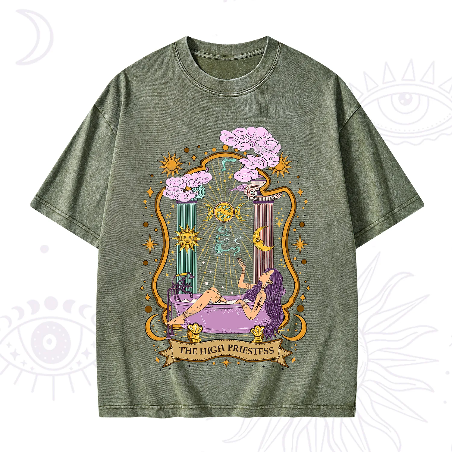 Purplehecate The High Priestess Goddess Washed T-Shirt