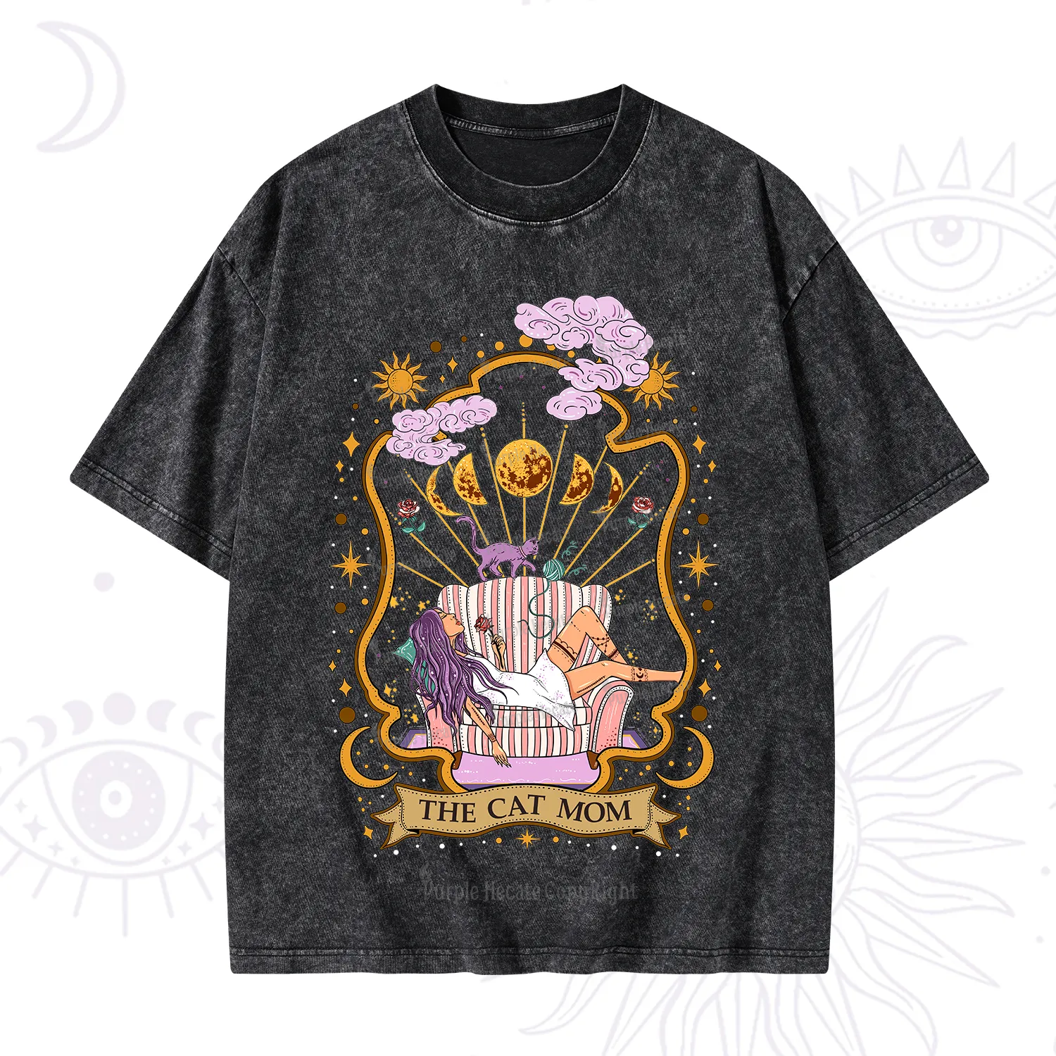 Purplehecate The Cat Mom Goddess Washed T-Shirt