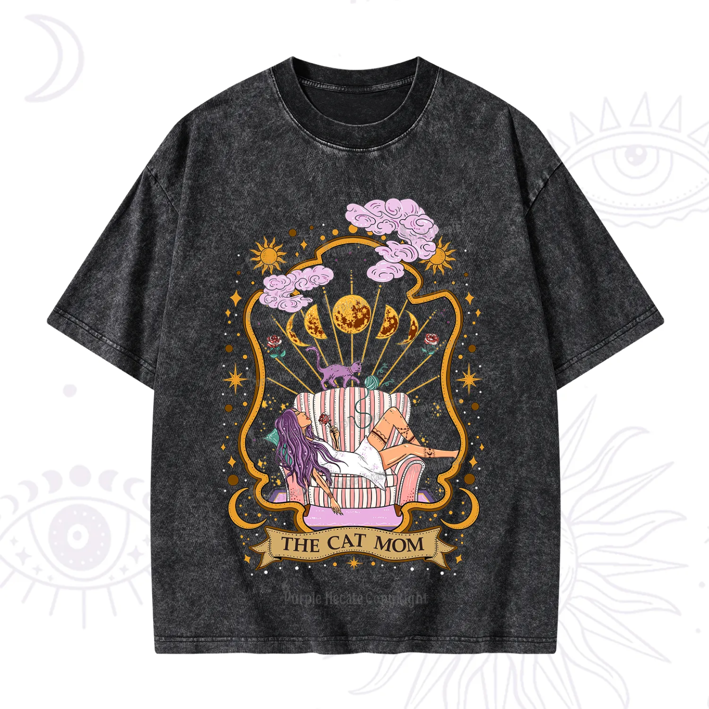 Purplehecate The Cat Mom Goddess Washed T-Shirt