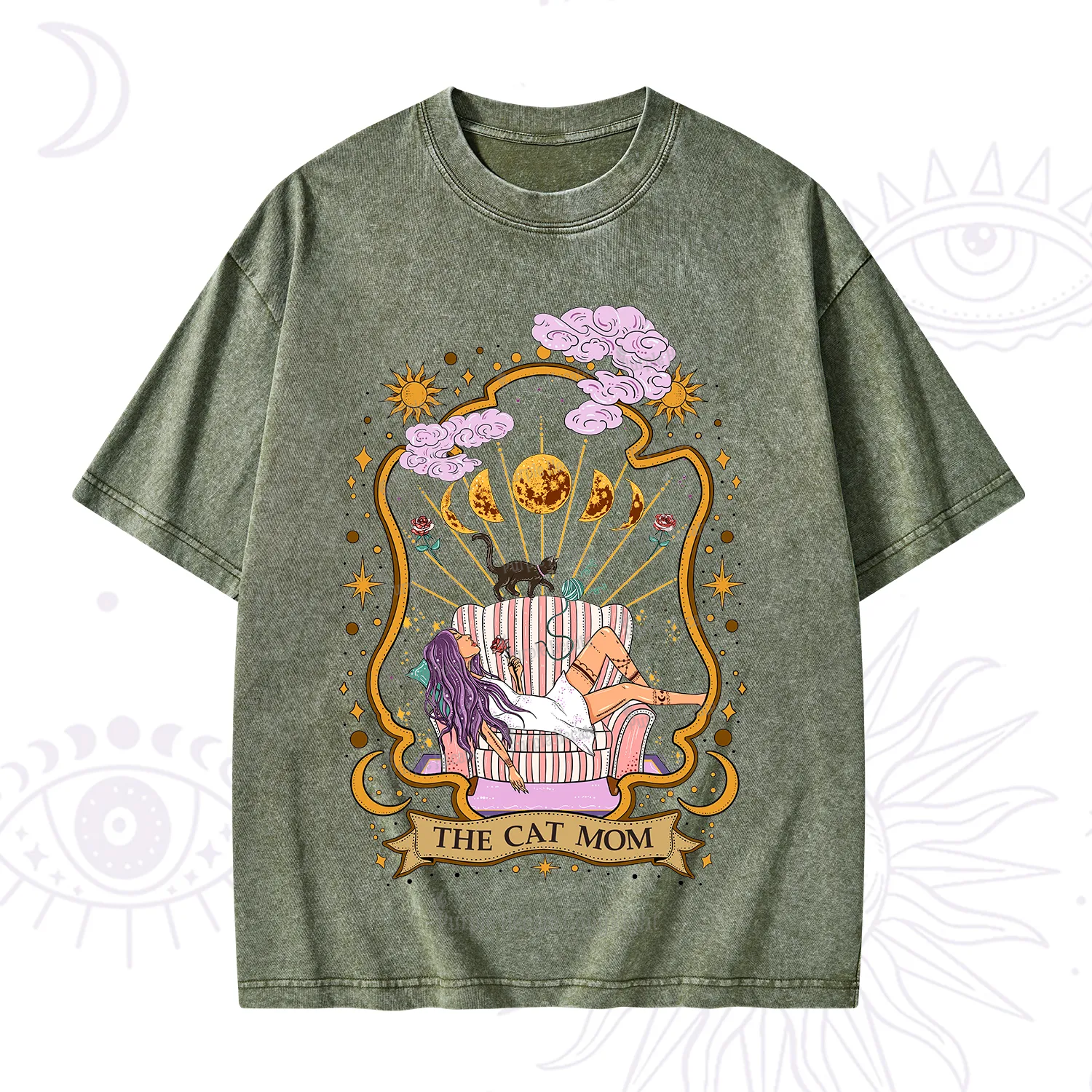 Purplehecate The Cat Mom Goddess Washed T-Shirt