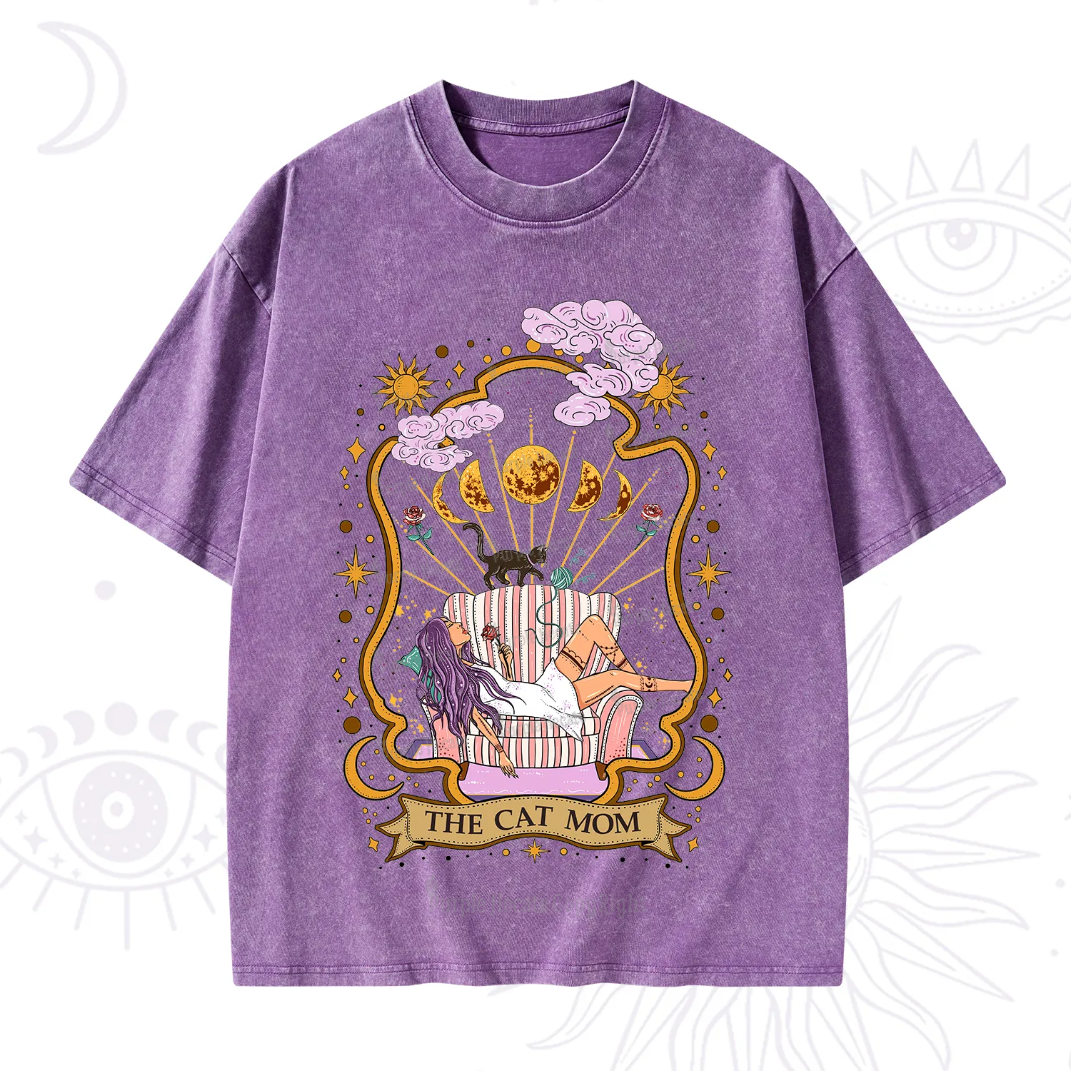 Purplehecate The Cat Mom Goddess Washed T-Shirt