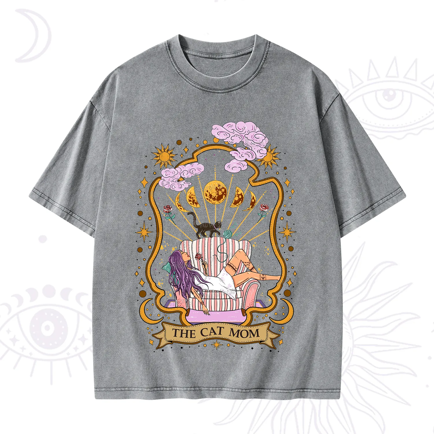 Purplehecate The Cat Mom Goddess Washed T-Shirt