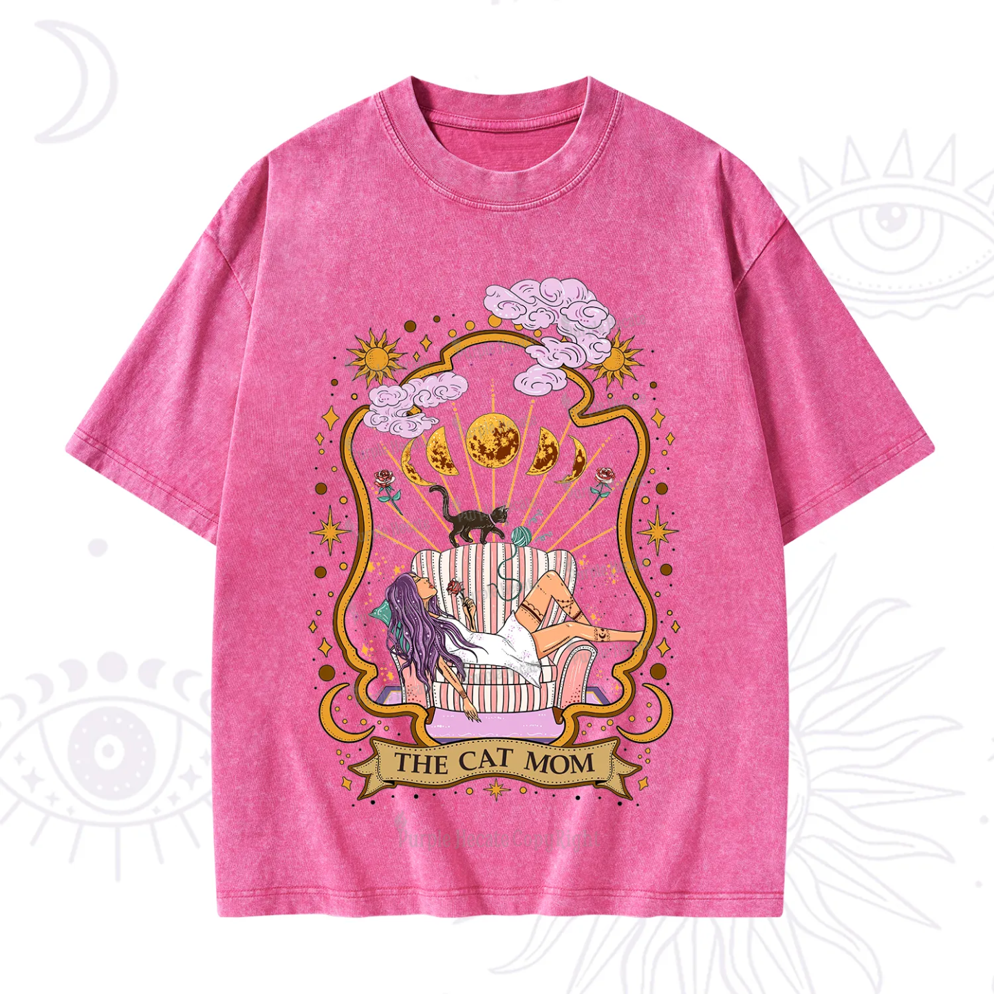 Purplehecate The Cat Mom Goddess Washed T-Shirt