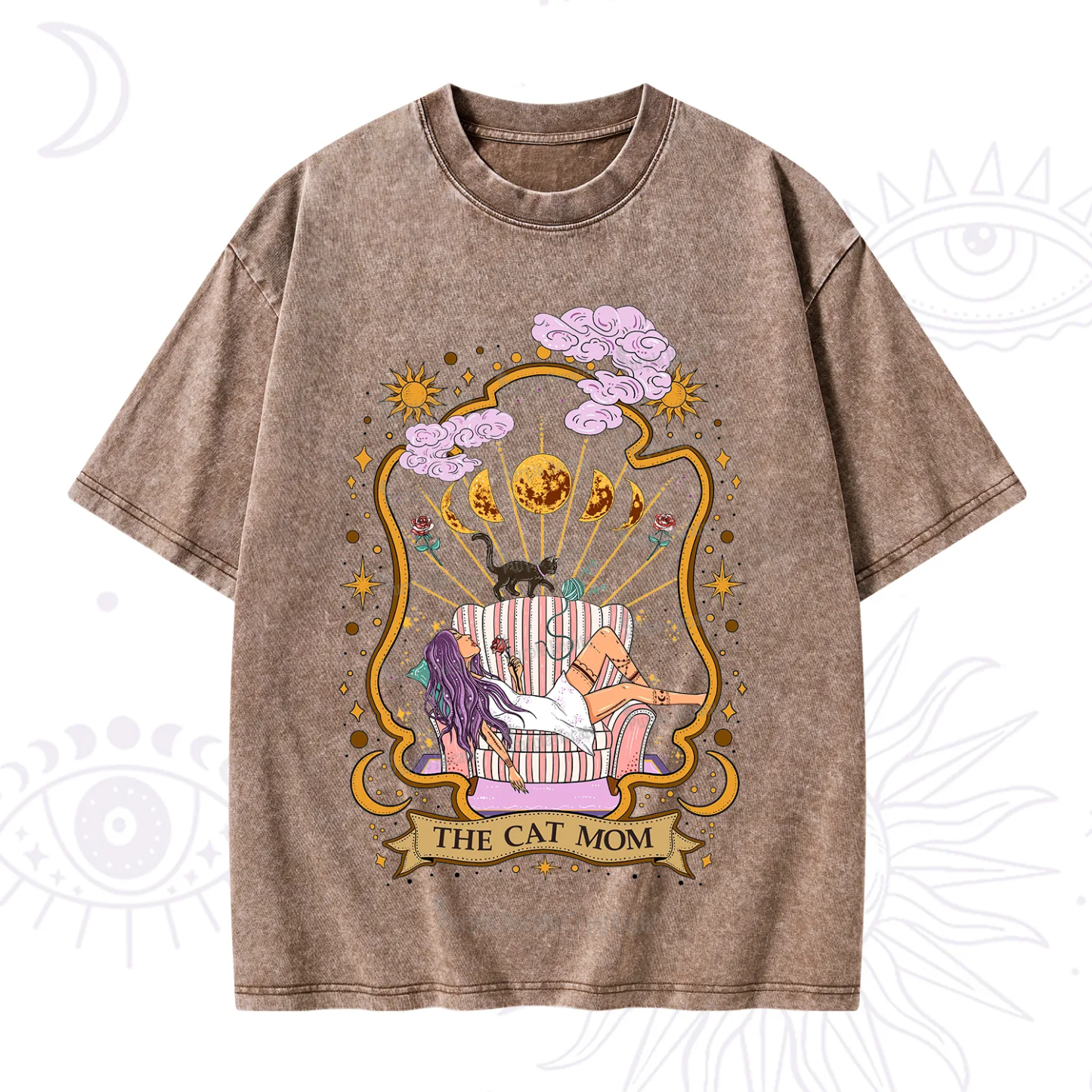 Purplehecate The Cat Mom Goddess Washed T-Shirt