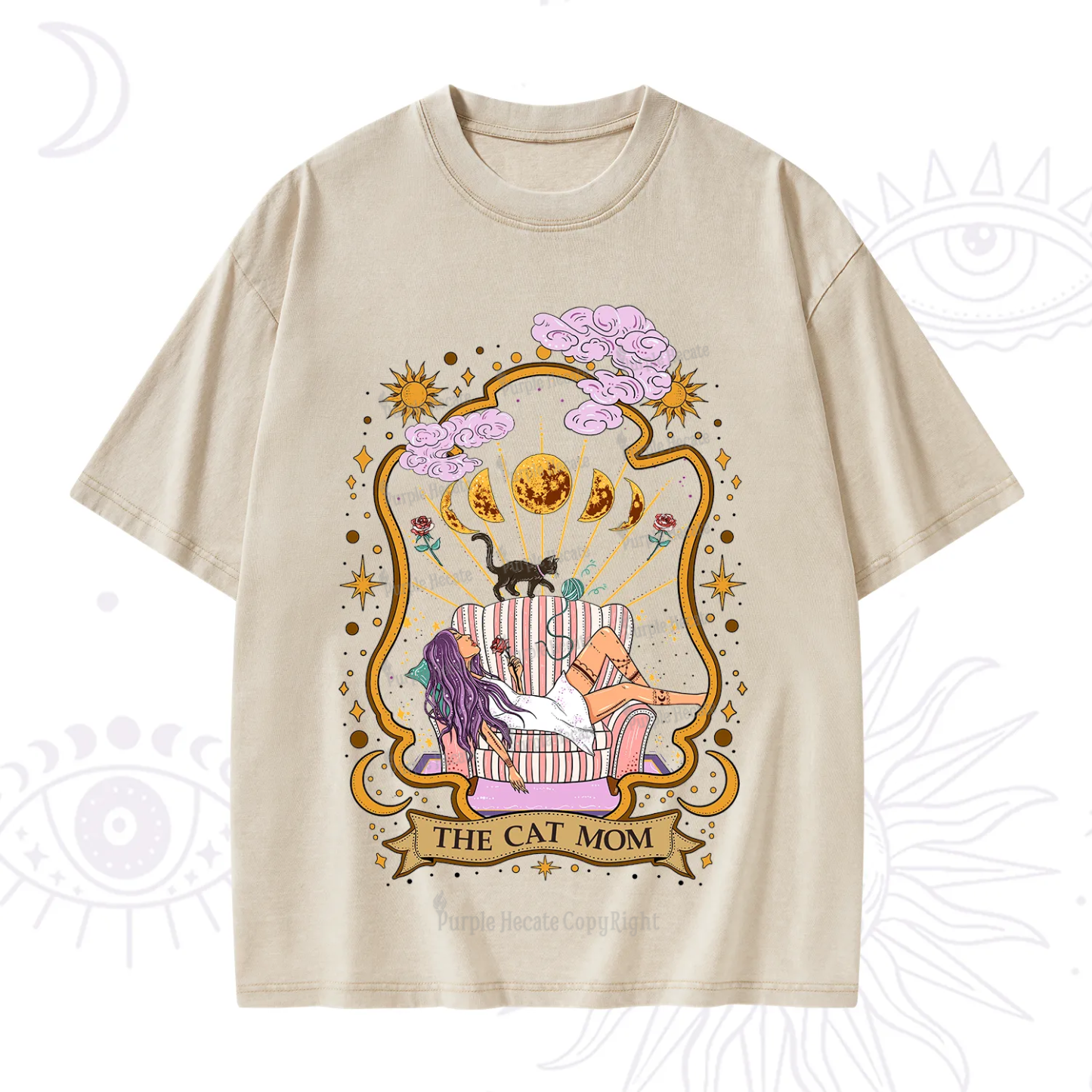 Purplehecate The Cat Mom Goddess Washed T-Shirt