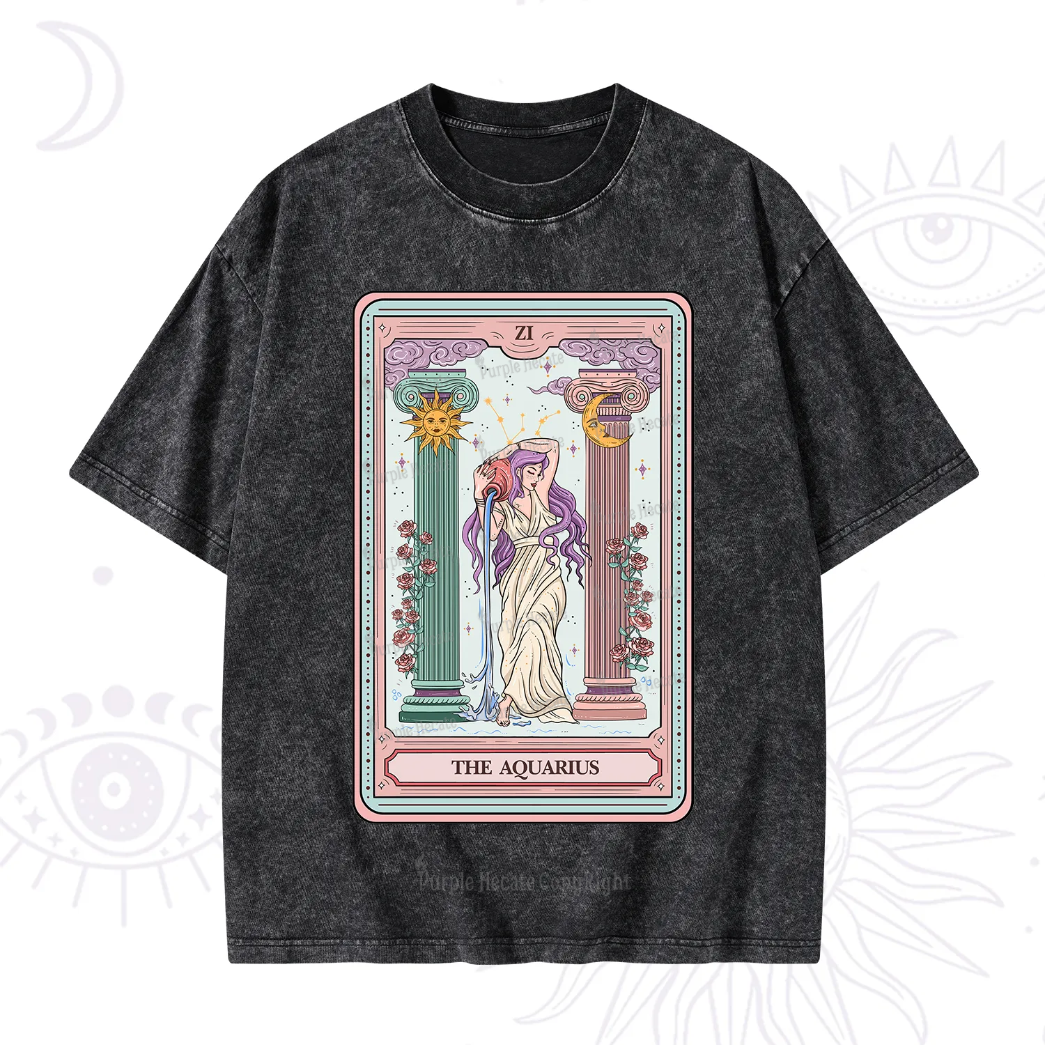 Purplehecate The Aquarius Goddess Tarot Washed T-Shirt