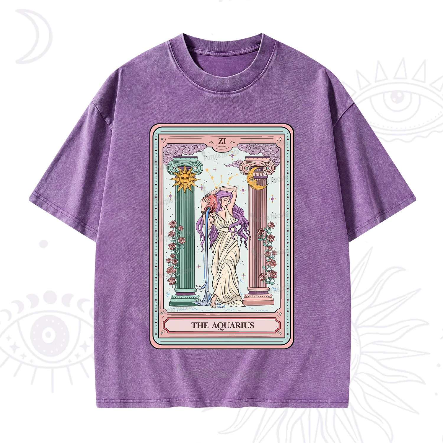 Purplehecate The Aquarius Goddess Tarot Washed T-Shirt