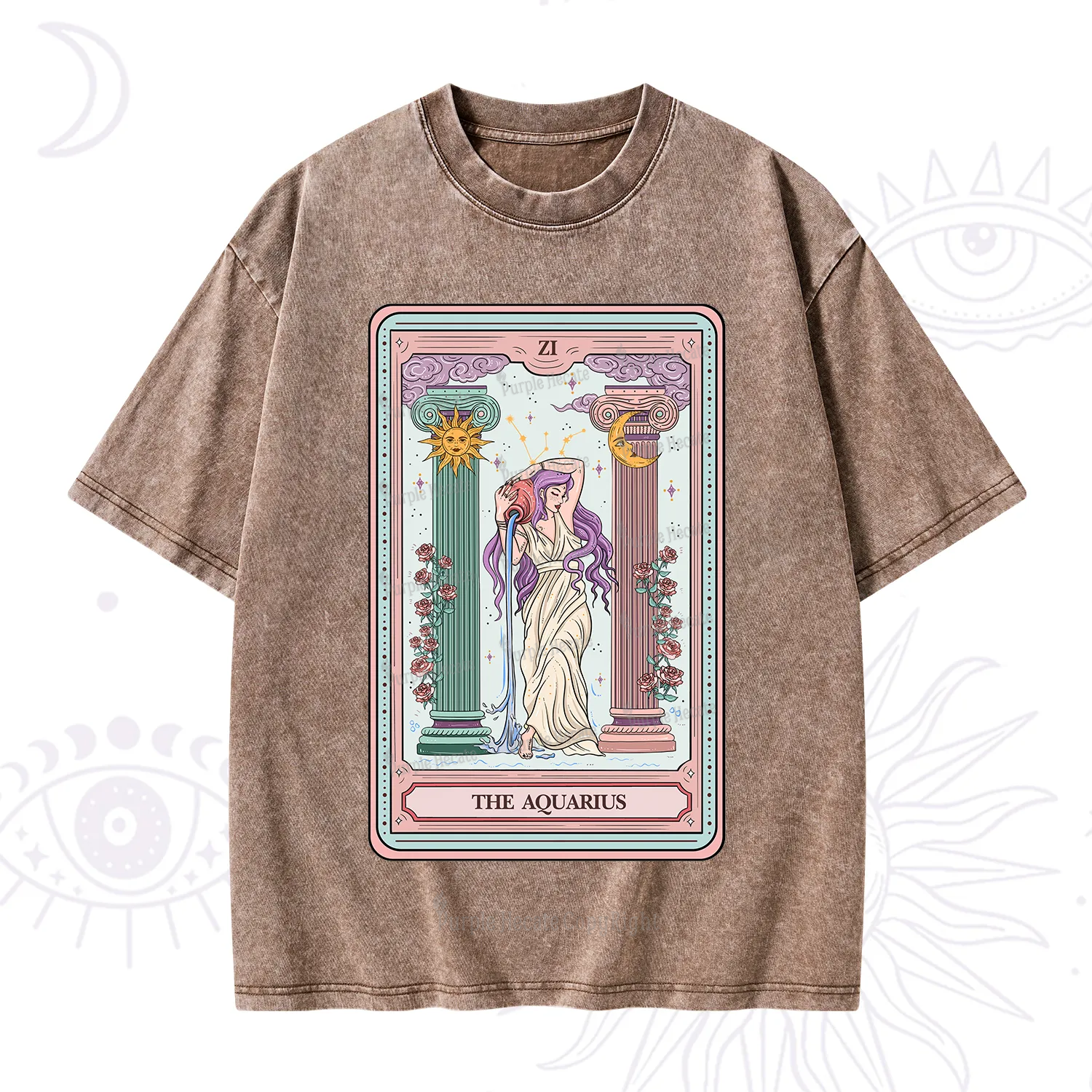 Purplehecate The Aquarius Goddess Tarot Washed T-Shirt
