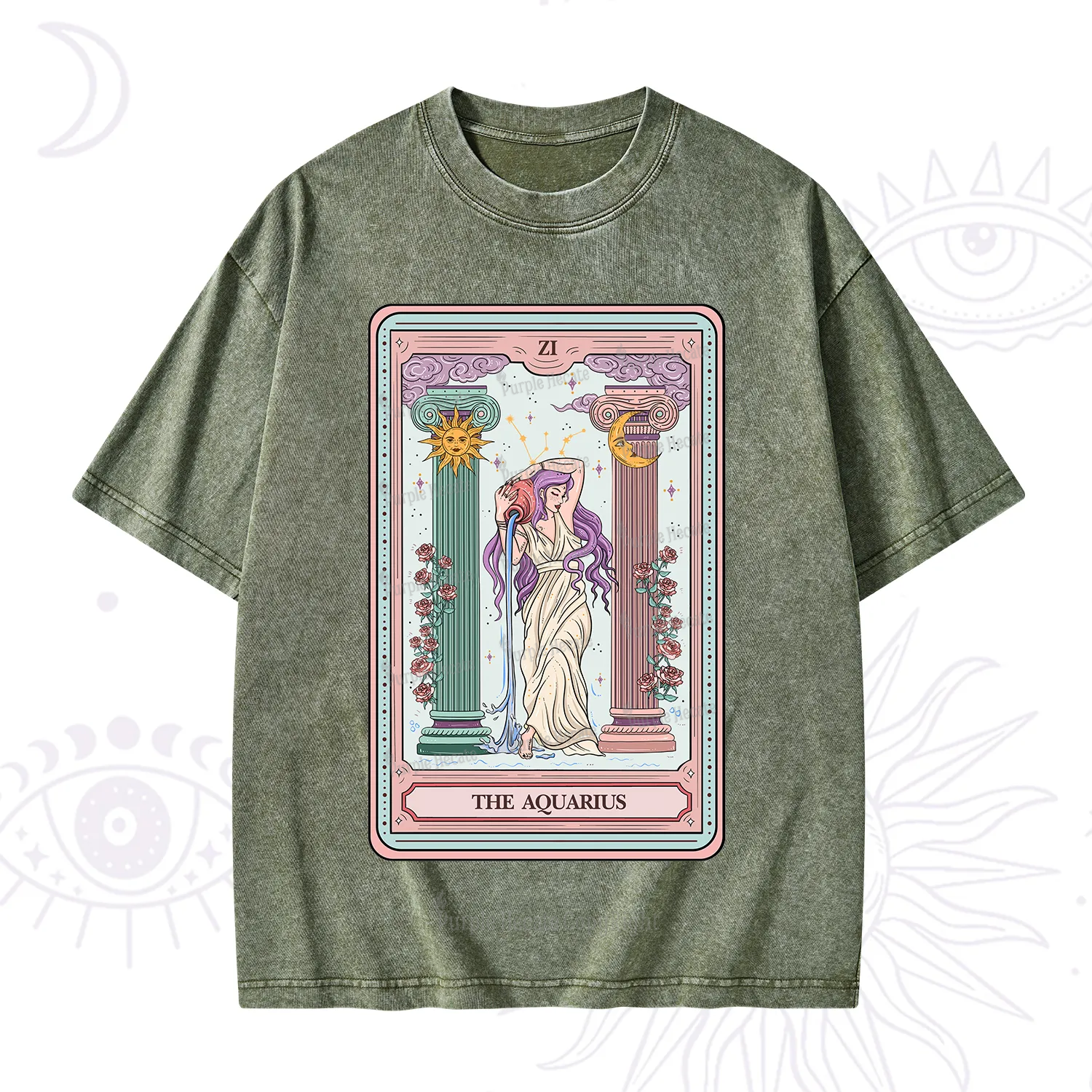 Purplehecate The Aquarius Goddess Tarot Washed T-Shirt