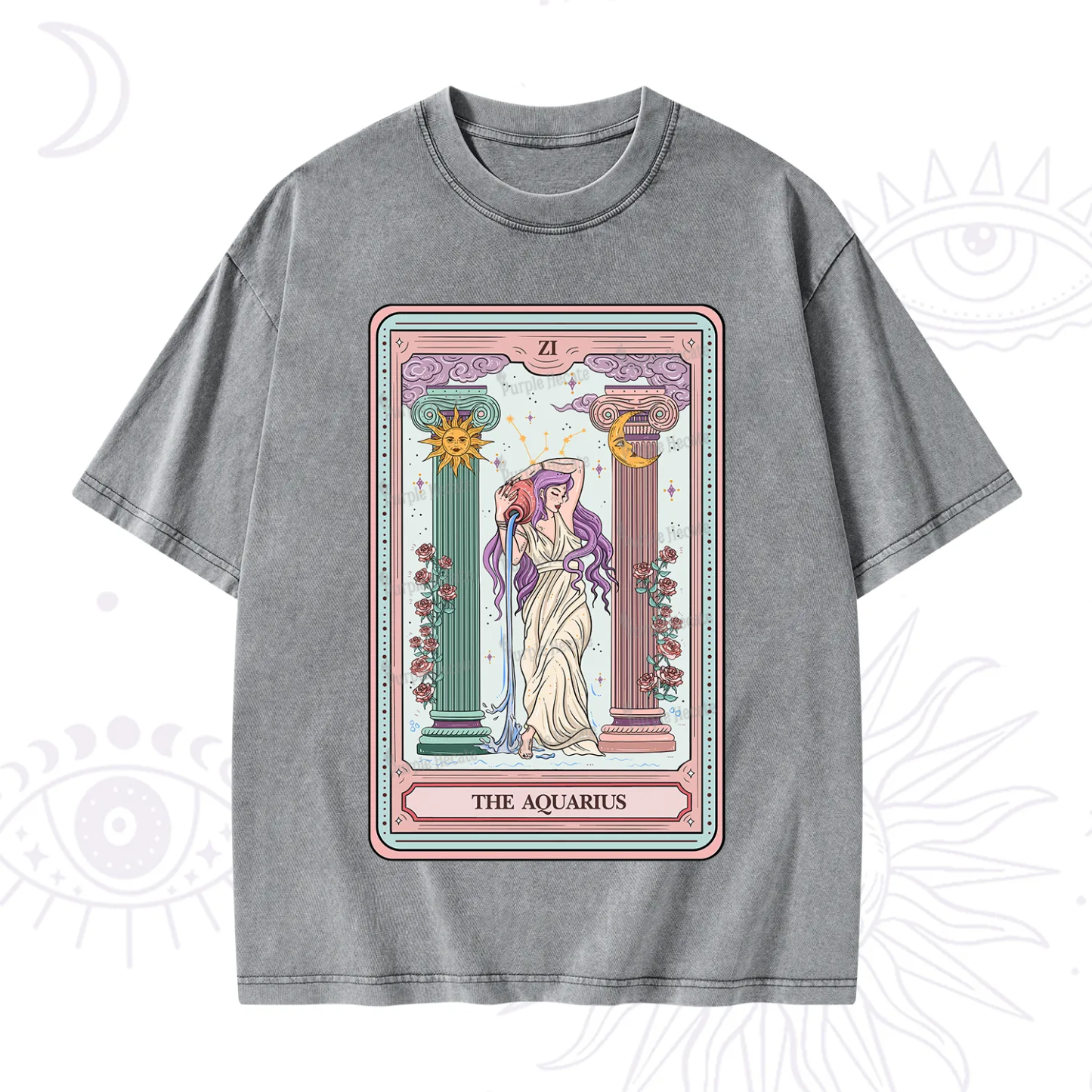 Purplehecate The Aquarius Goddess Tarot Washed T-Shirt