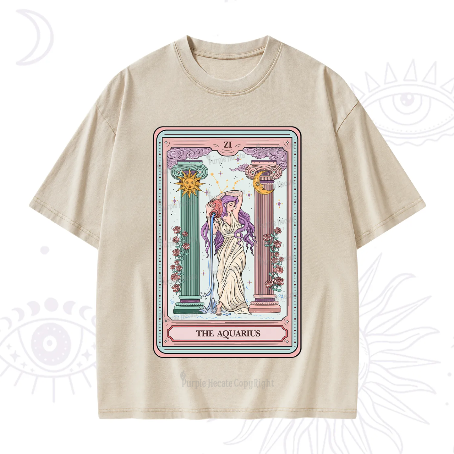 Purplehecate The Aquarius Goddess Tarot Washed T-Shirt