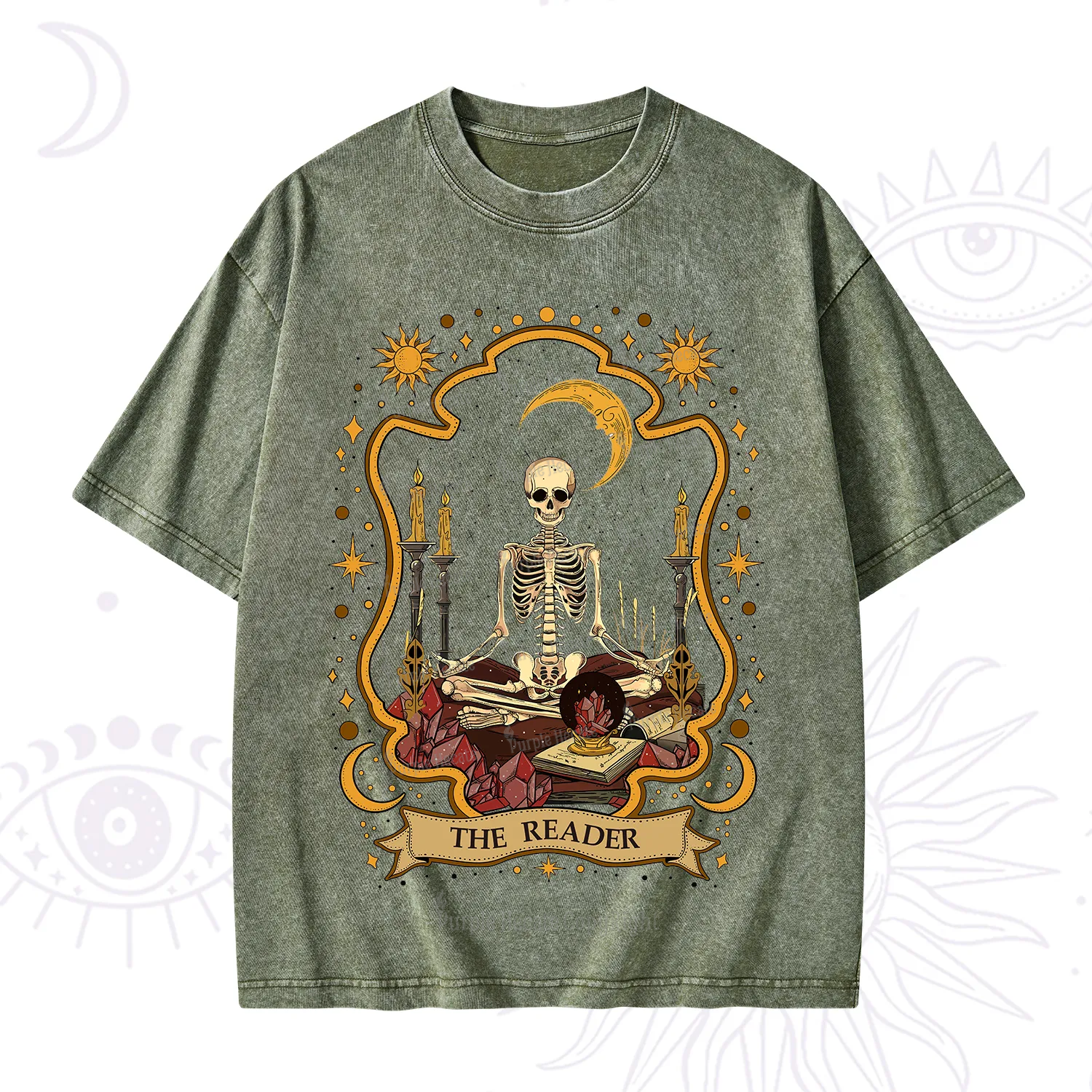 Purplehecate The Reader Skeleton Washed T-Shirt