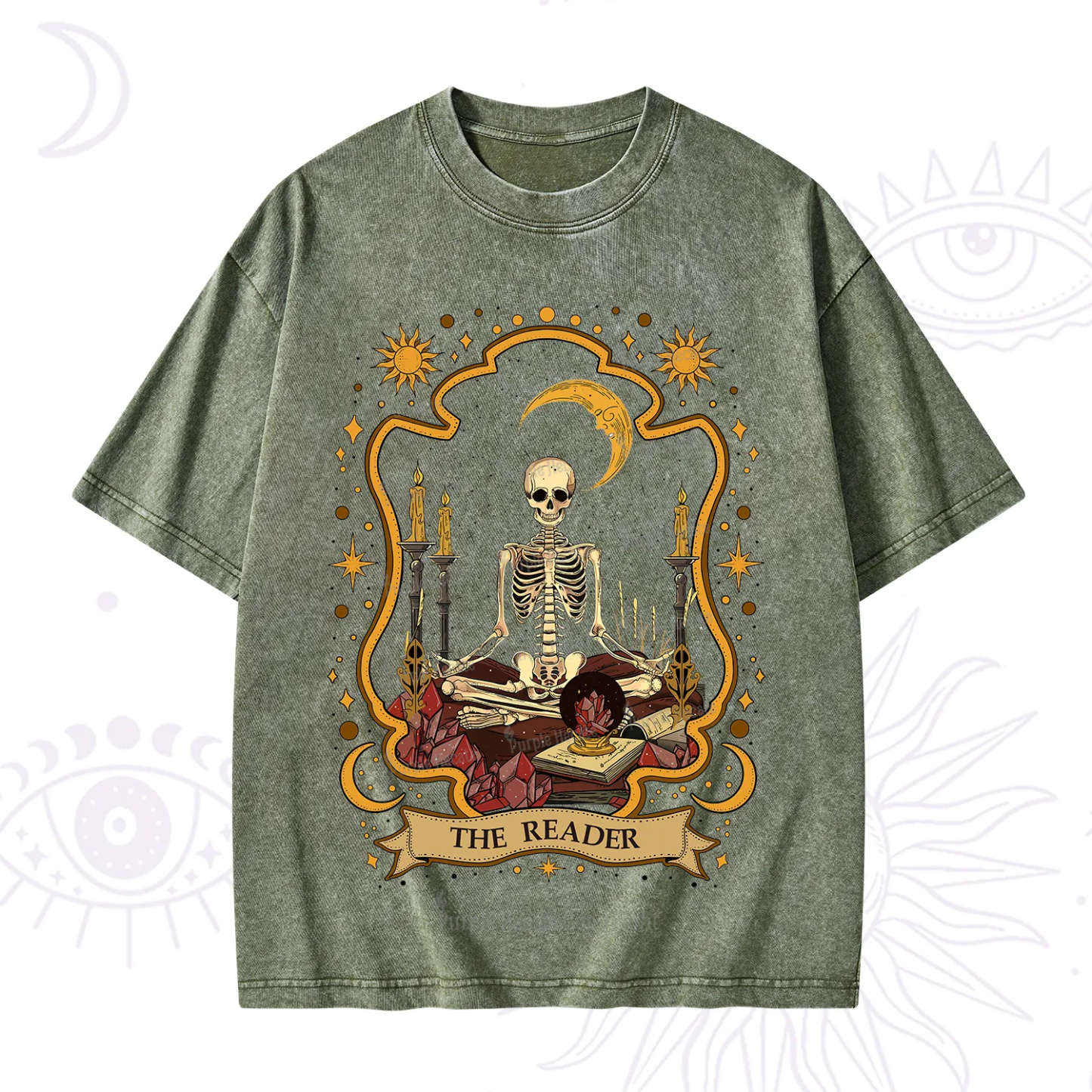 Purplehecate The Reader Skeleton Washed T-Shirt