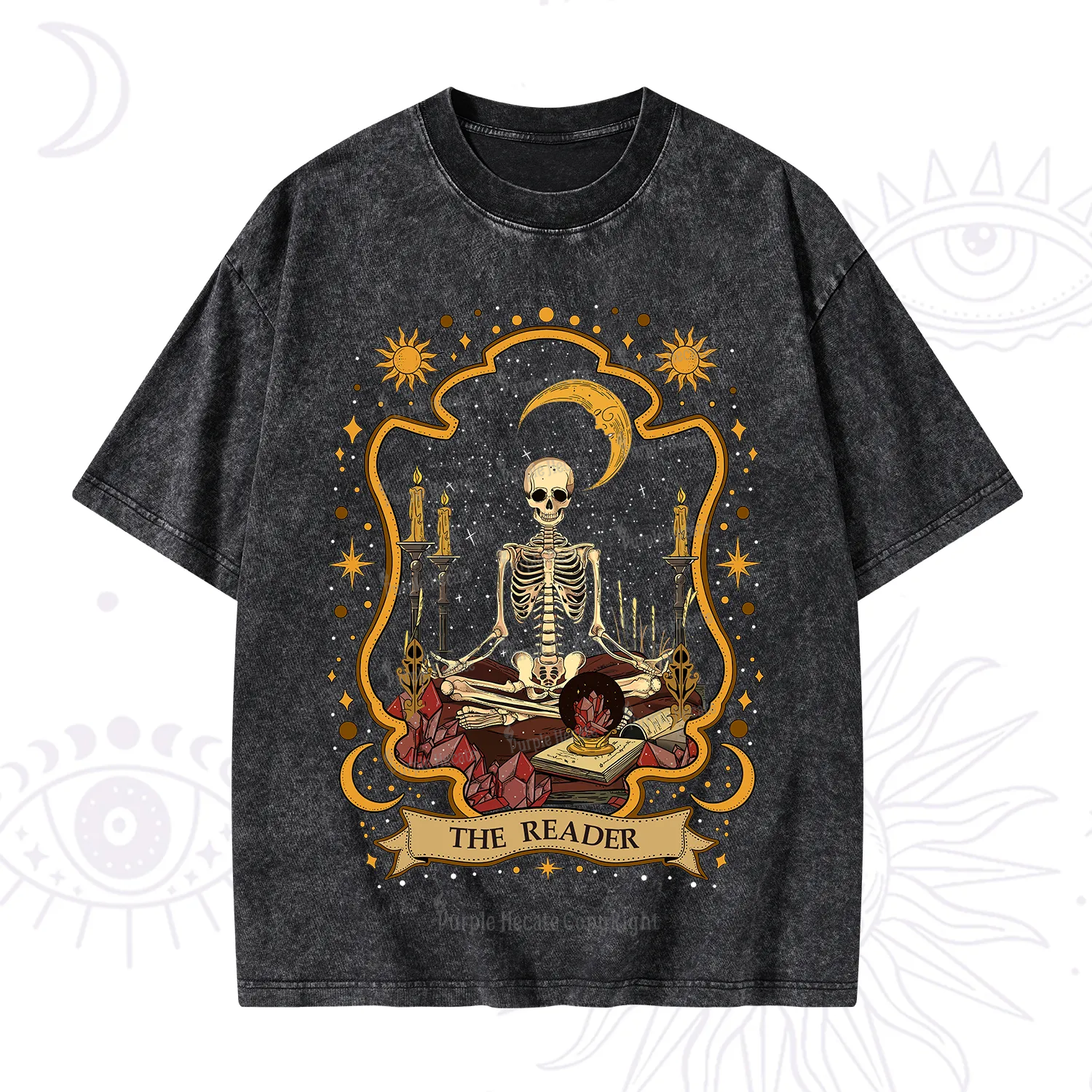 Purplehecate The Reader Skeleton Washed T-Shirt