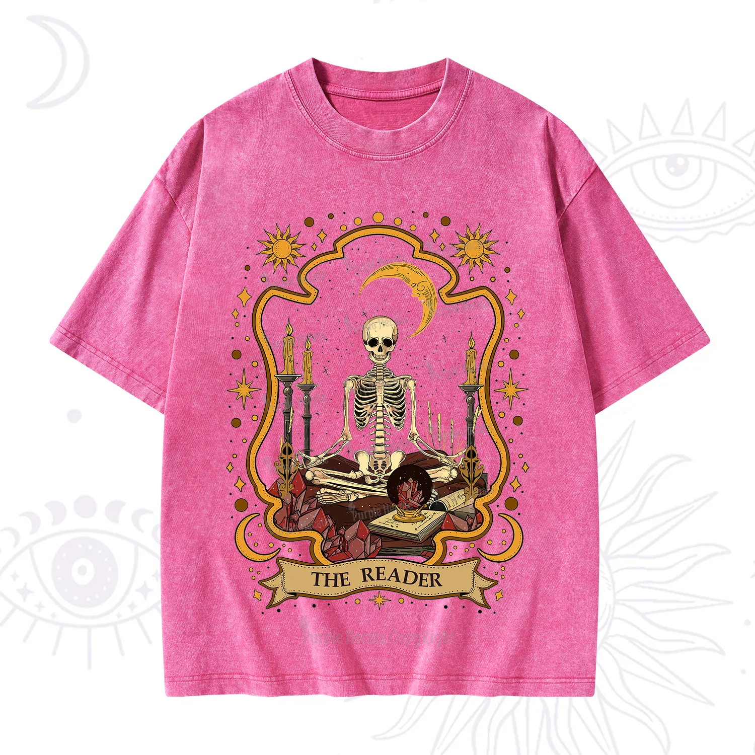 Purplehecate The Reader Skeleton Washed T-Shirt