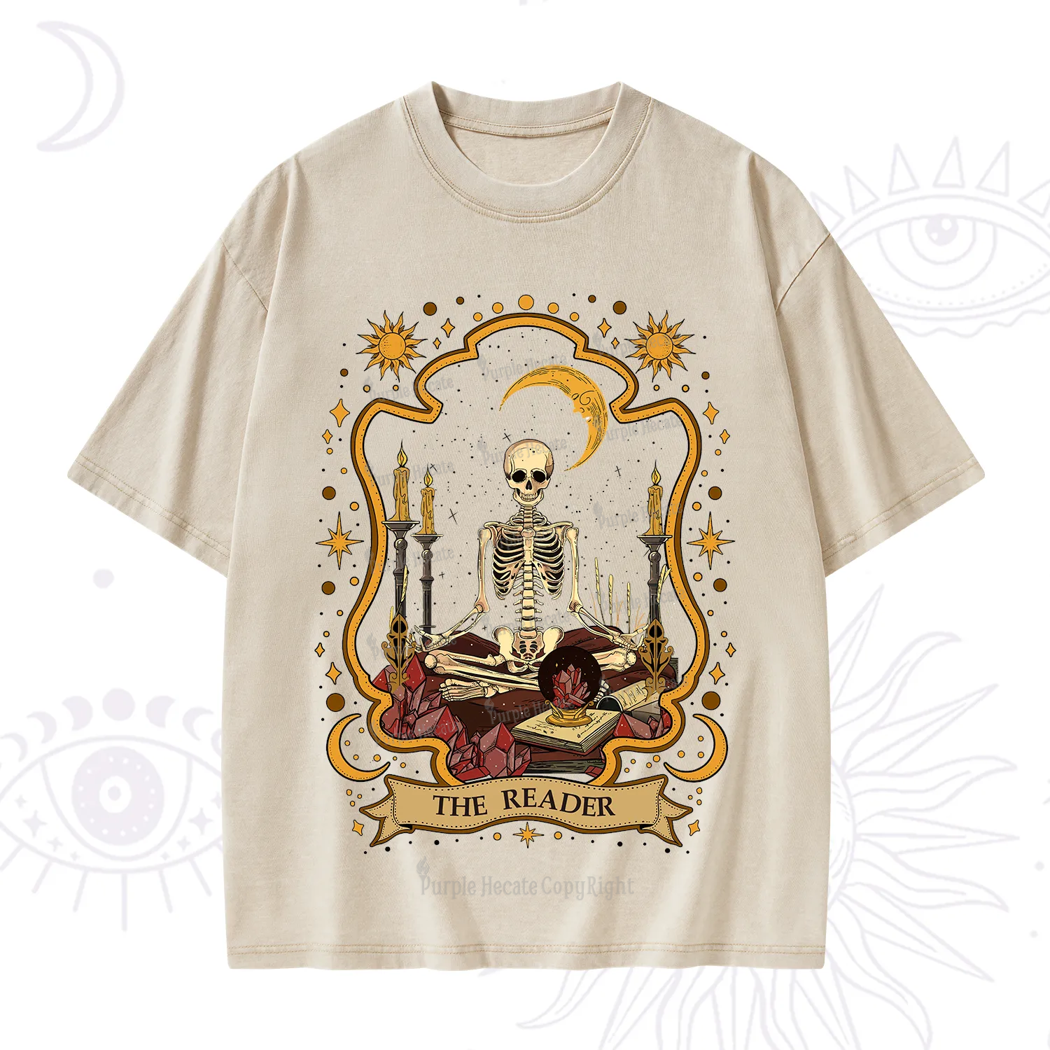 Purplehecate The Reader Skeleton Washed T-Shirt