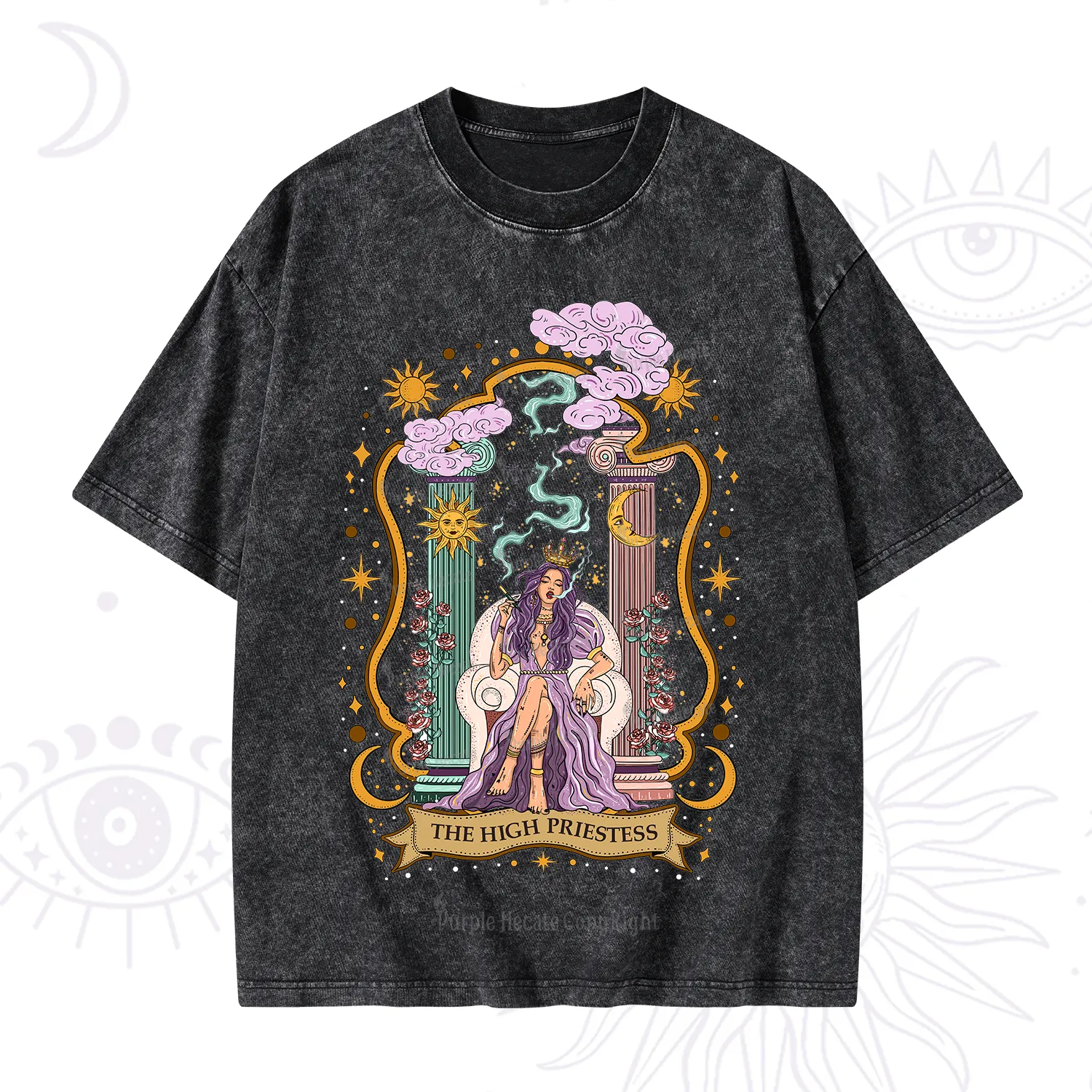 Purplehecate The High Priestess Goddess Washed T-Shirt