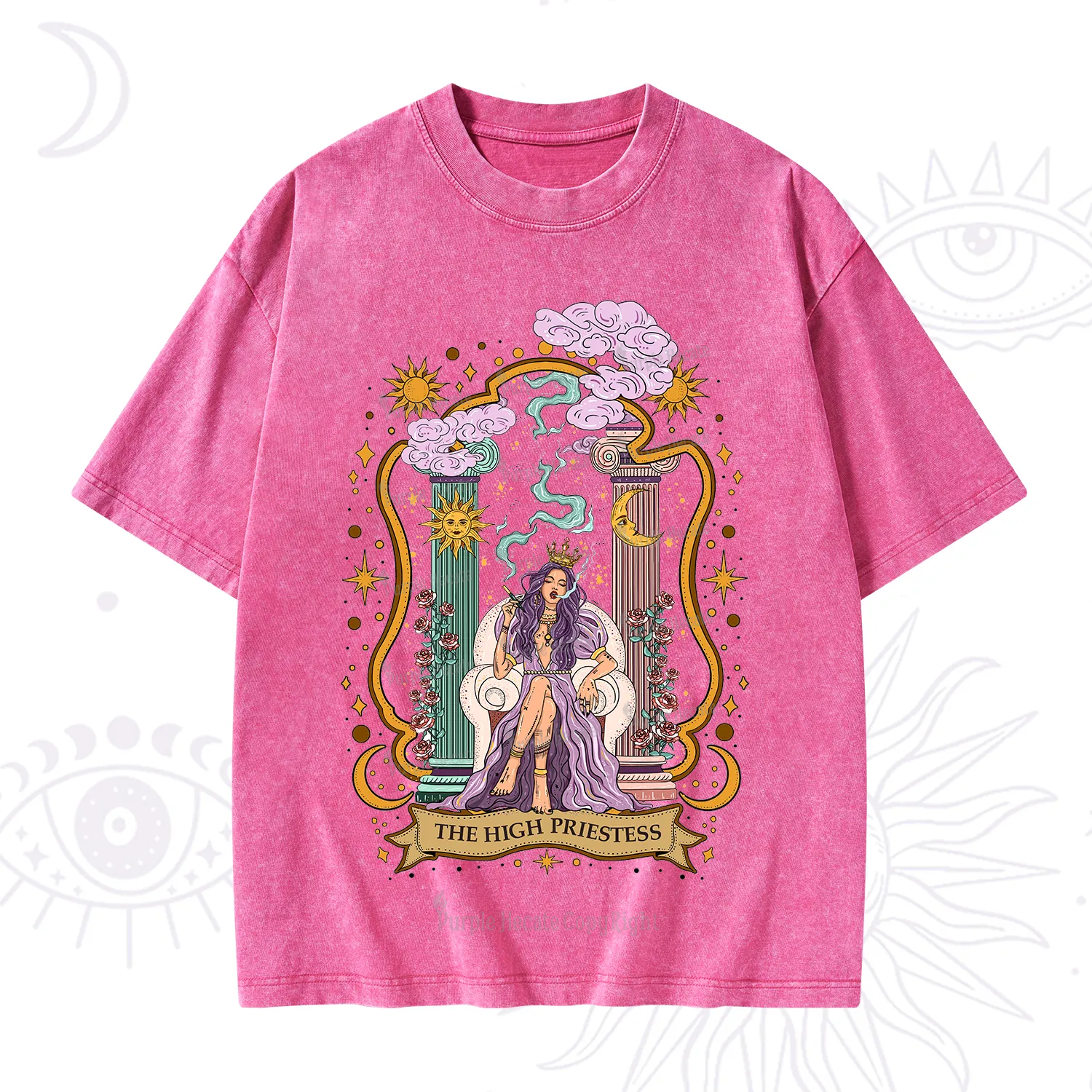 Purplehecate The High Priestess Goddess Washed T-Shirt