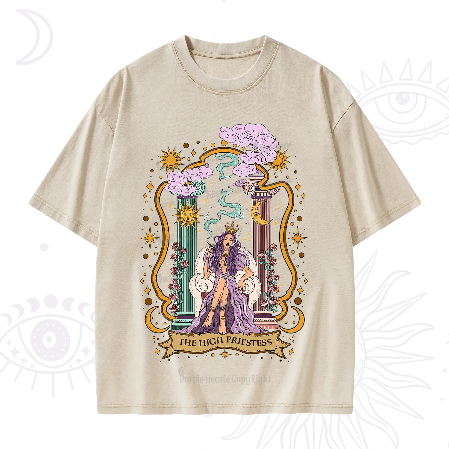 Purplehecate The High Priestess Goddess Washed T-Shirt