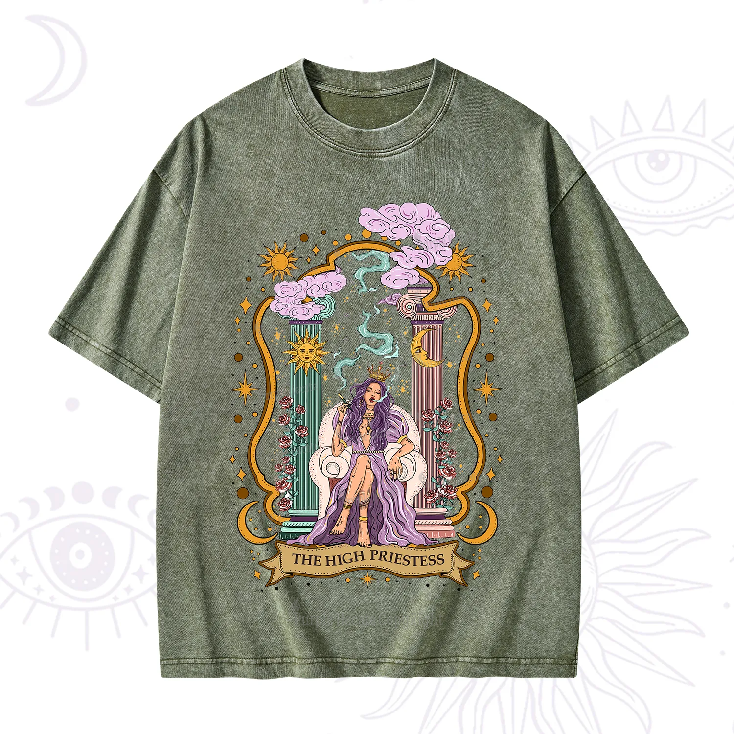 Purplehecate The High Priestess Goddess Washed T-Shirt