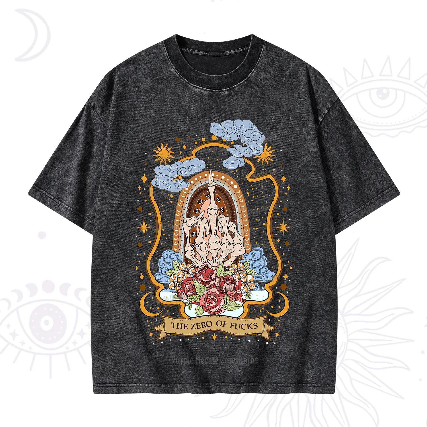 Purplehecate The Zero of Fucks Skeleton Washed T-Shirt