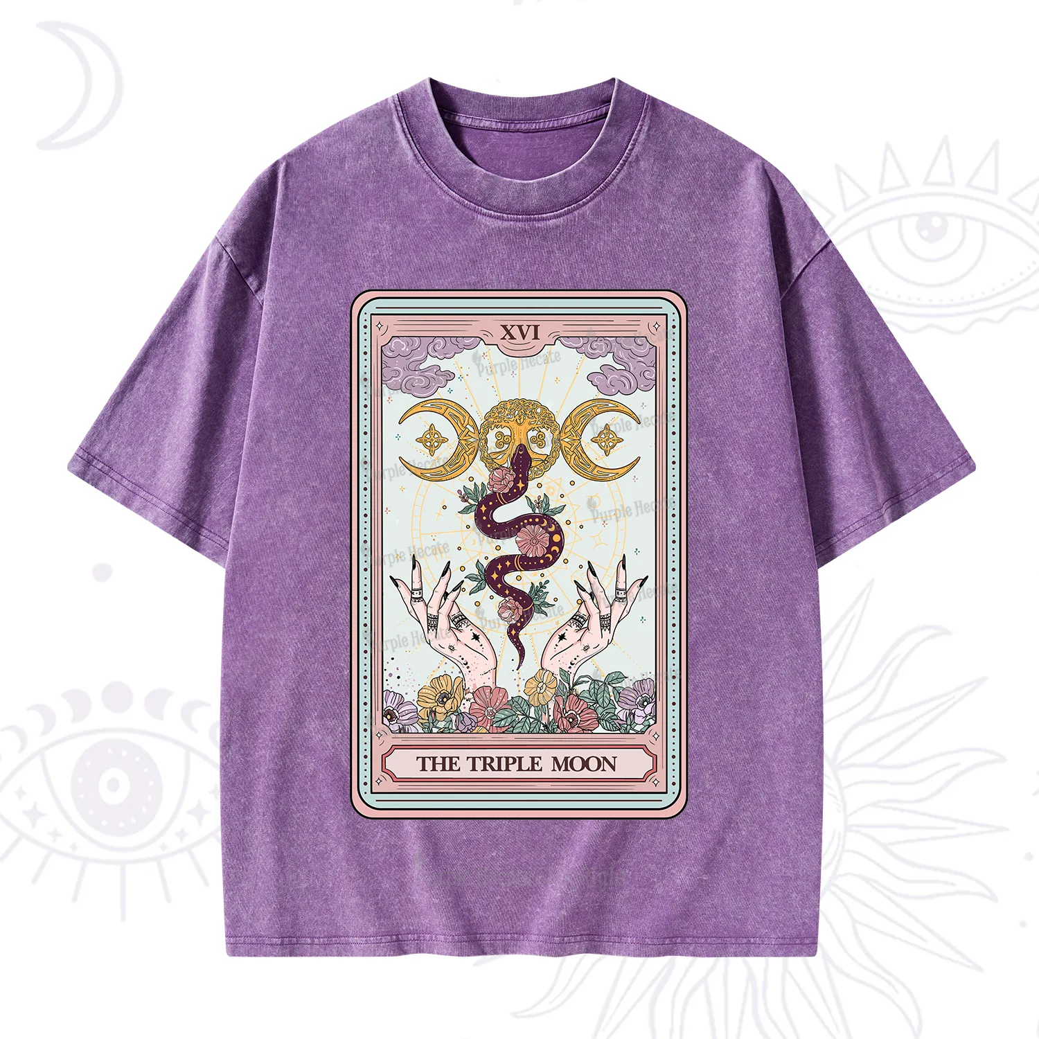 Purplehecate The Triple Moon Tarot Washed T-Shirt