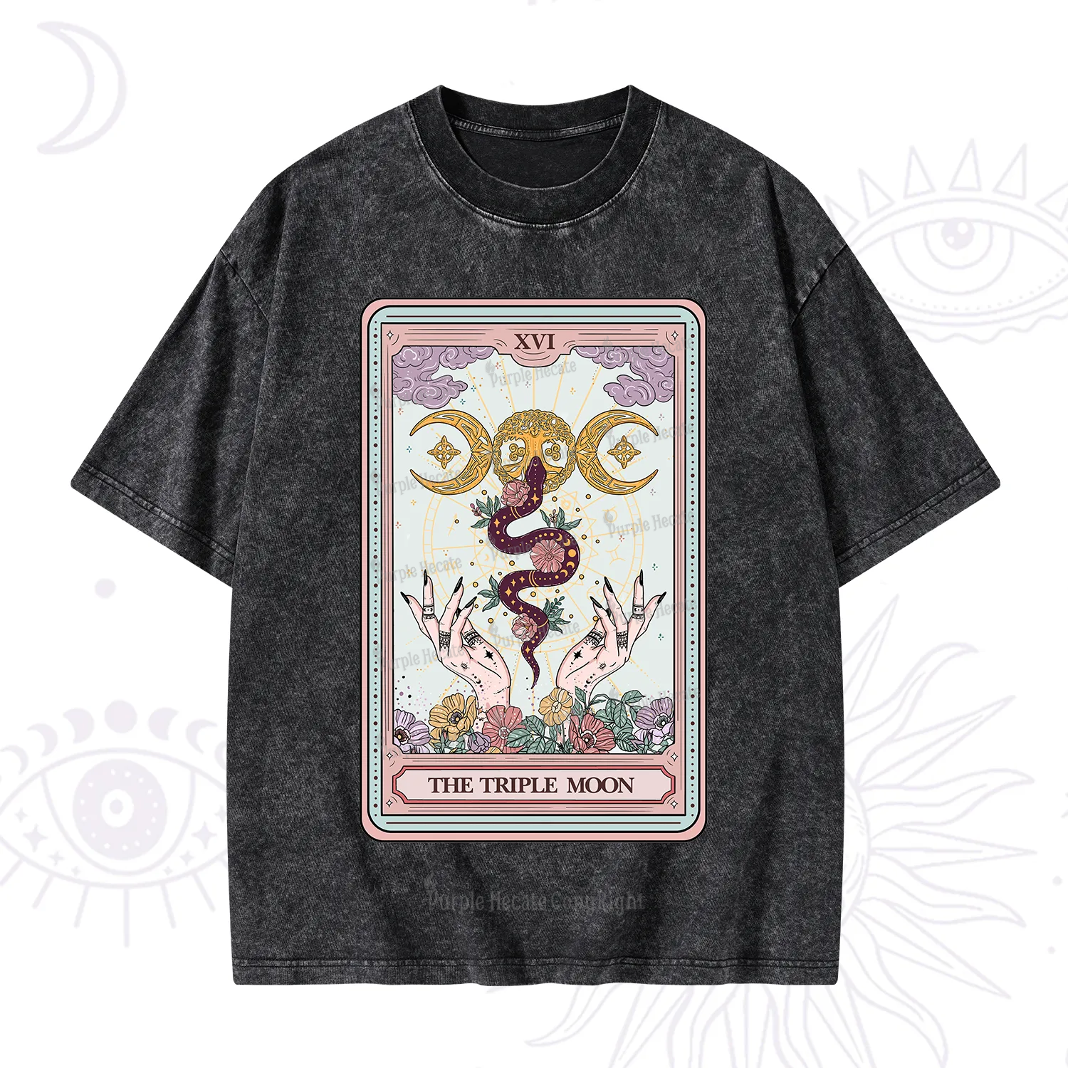 Purplehecate The Triple Moon Tarot Washed T-Shirt