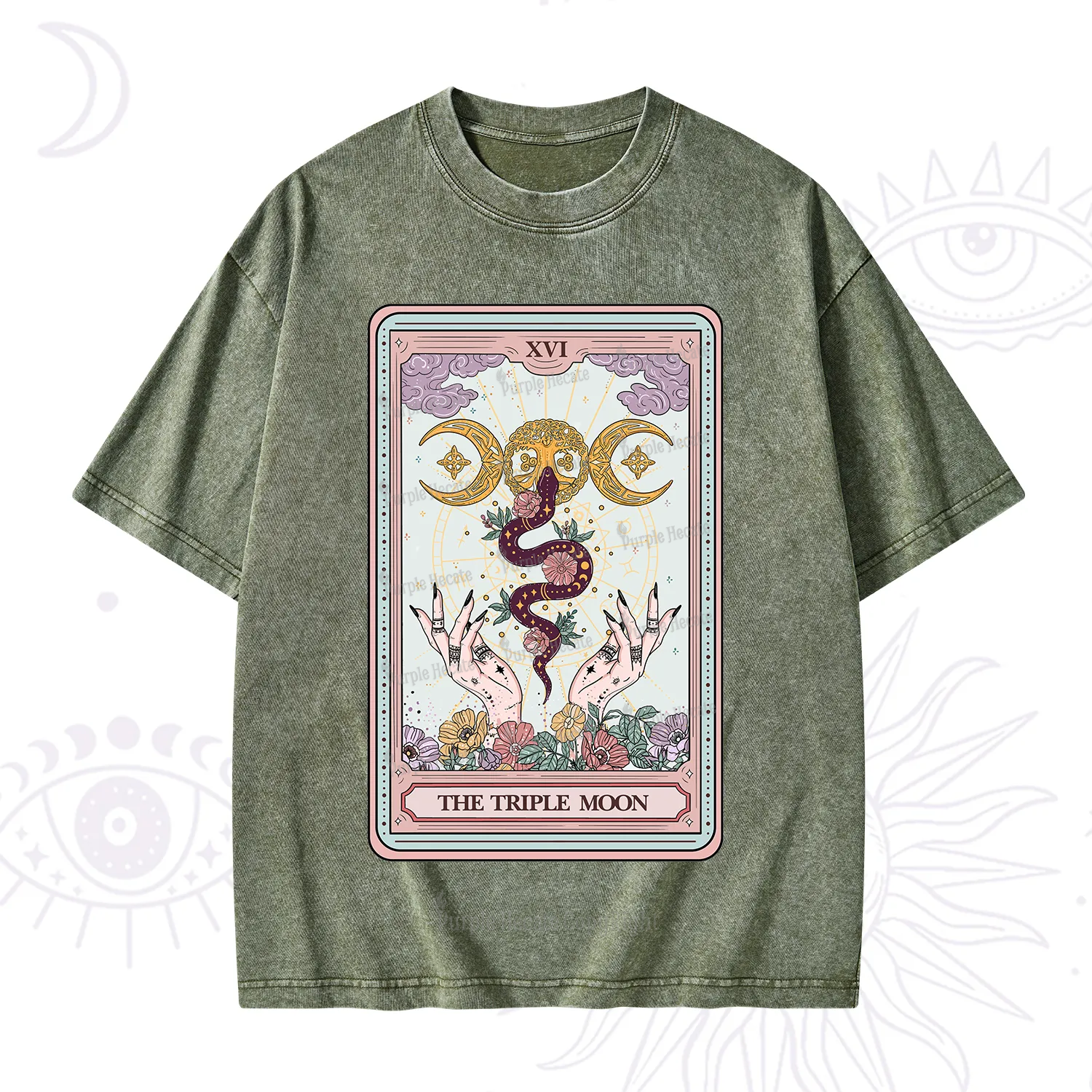 Purplehecate The Triple Moon Tarot Washed T-Shirt