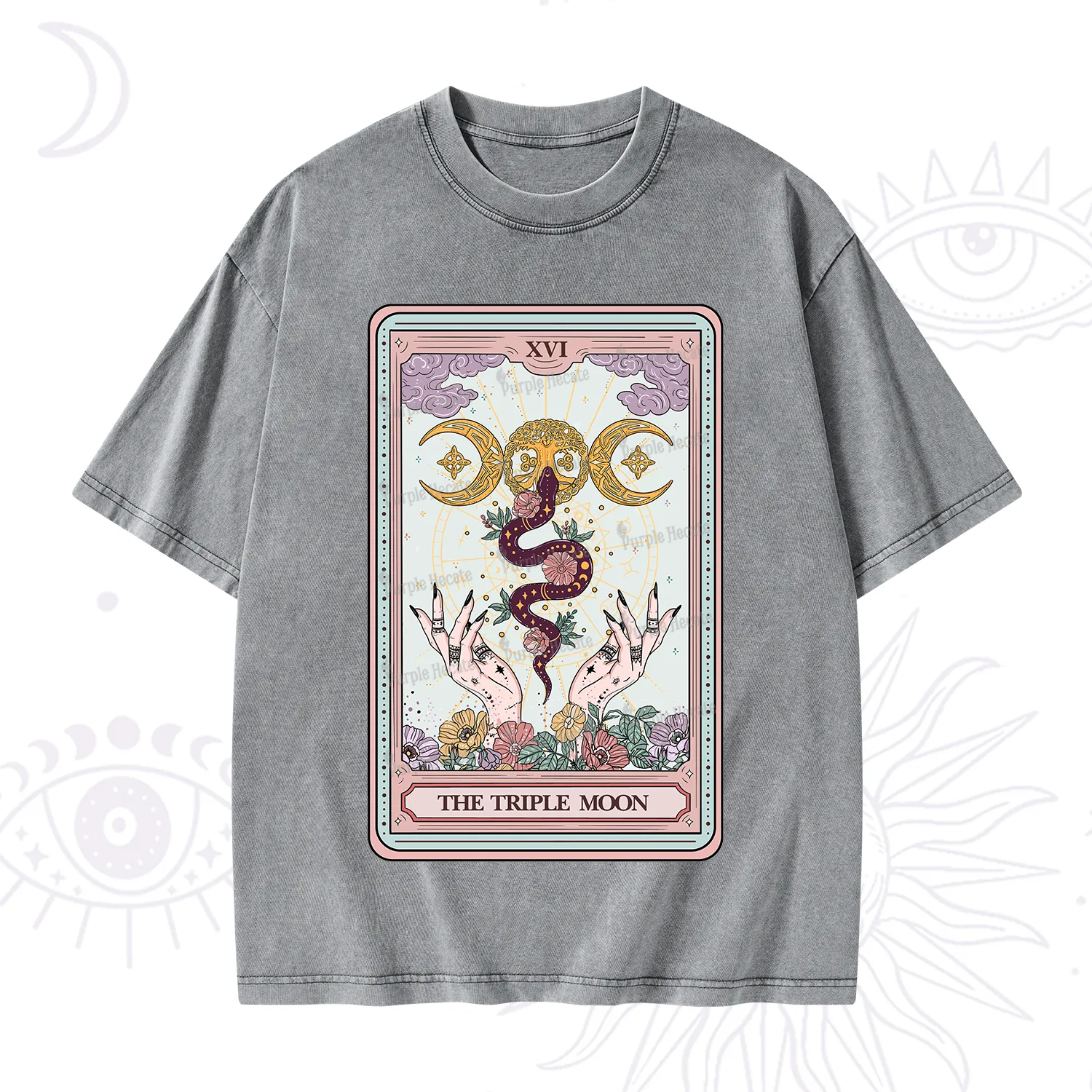 Purplehecate The Triple Moon Tarot Washed T-Shirt