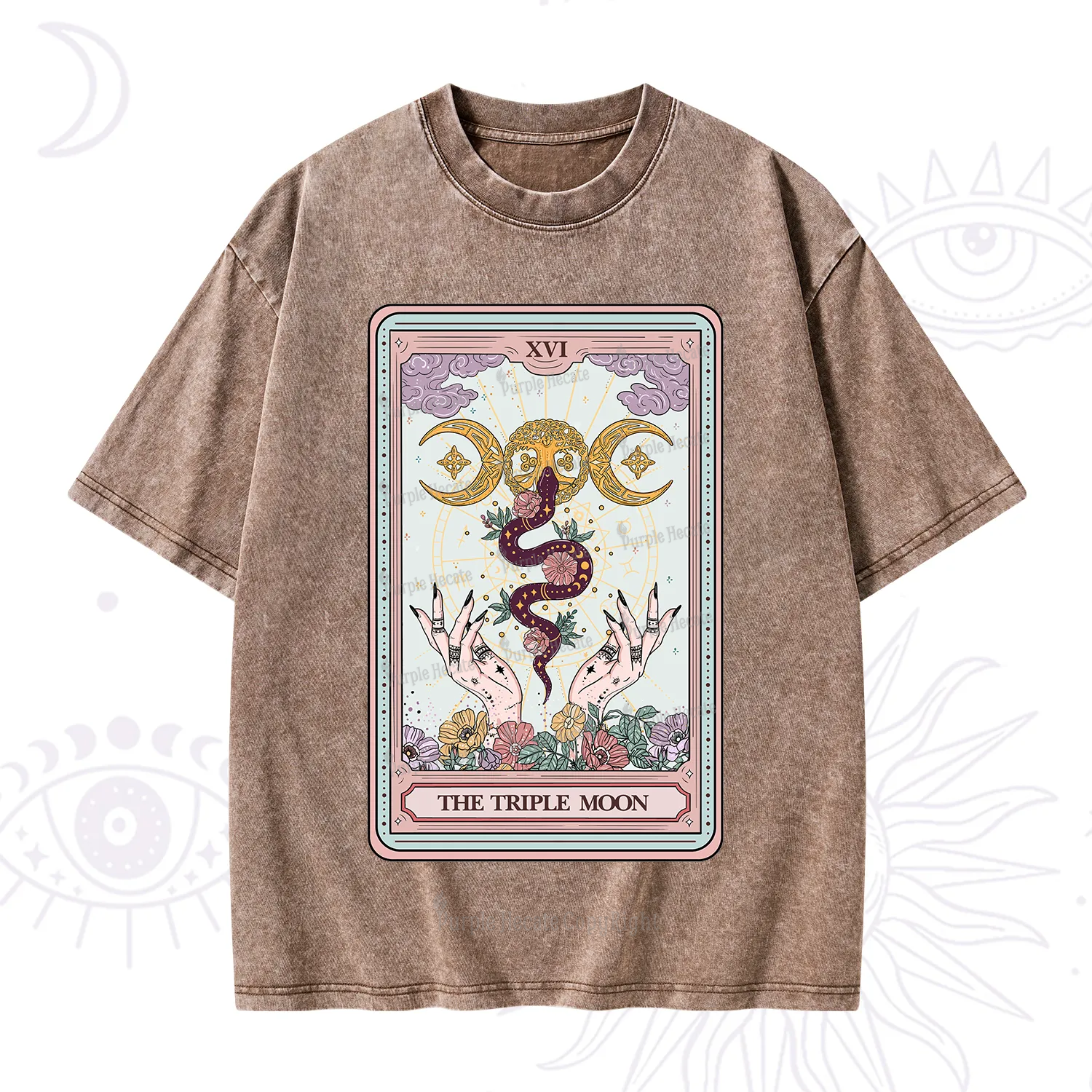 Purplehecate The Triple Moon Tarot Washed T-Shirt