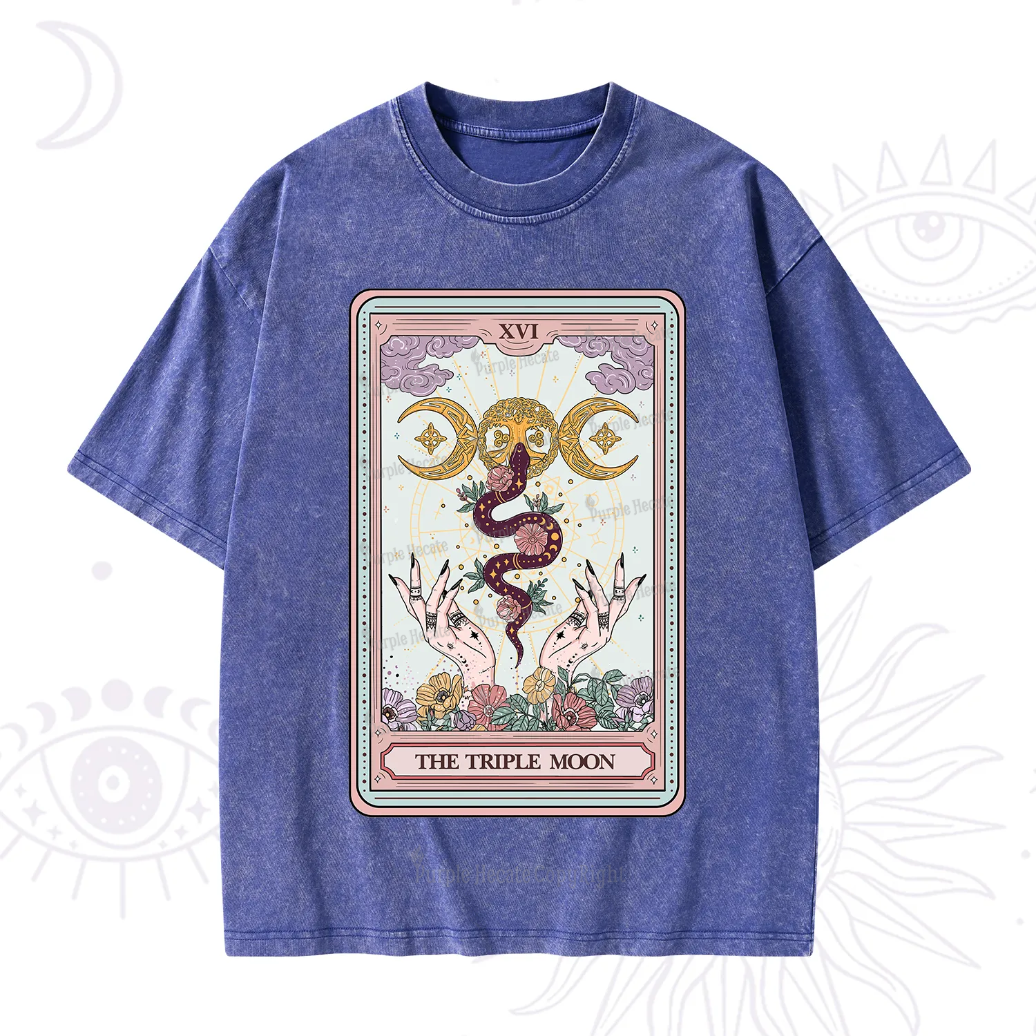 Purplehecate The Triple Moon Tarot Washed T-Shirt