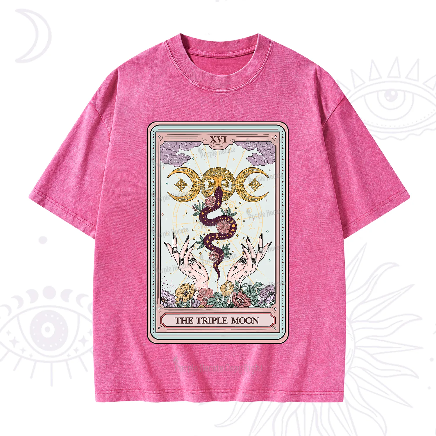 Purplehecate The Triple Moon Tarot Washed T-Shirt
