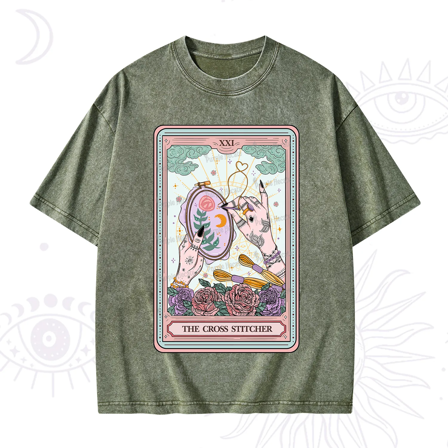 Purplehecate The Cross Stitcher Tarot Washed T-Shirt