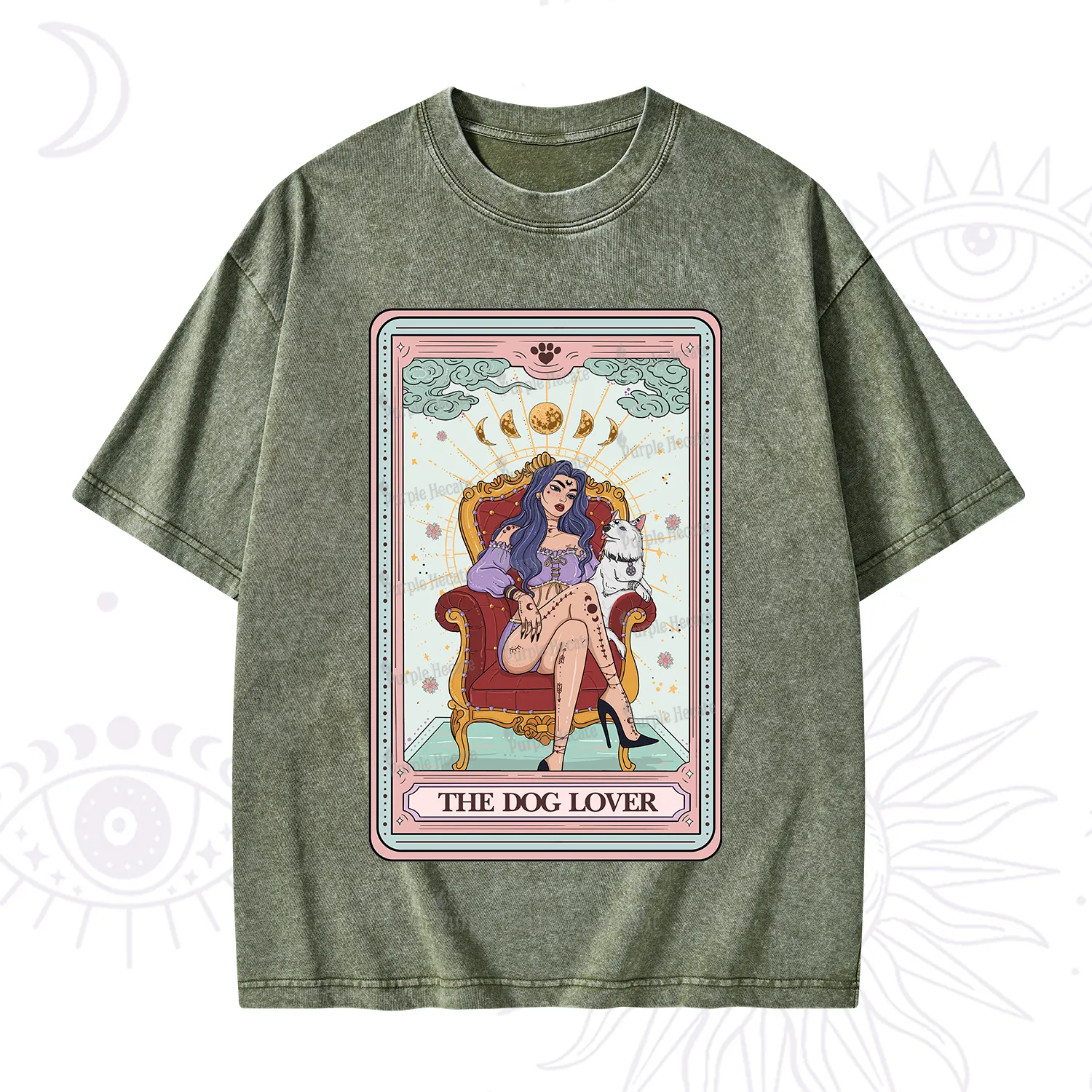 Purplehecate The Dog Lover Tarot Washed T-Shirt