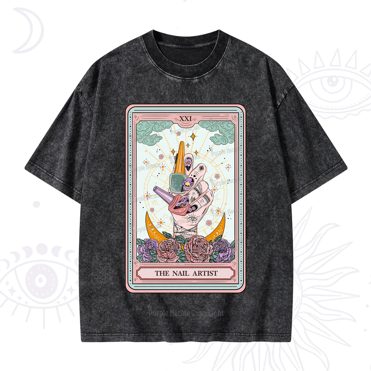 Purplehecate The Badass Nail Artist Tarot Washed T-Shirt