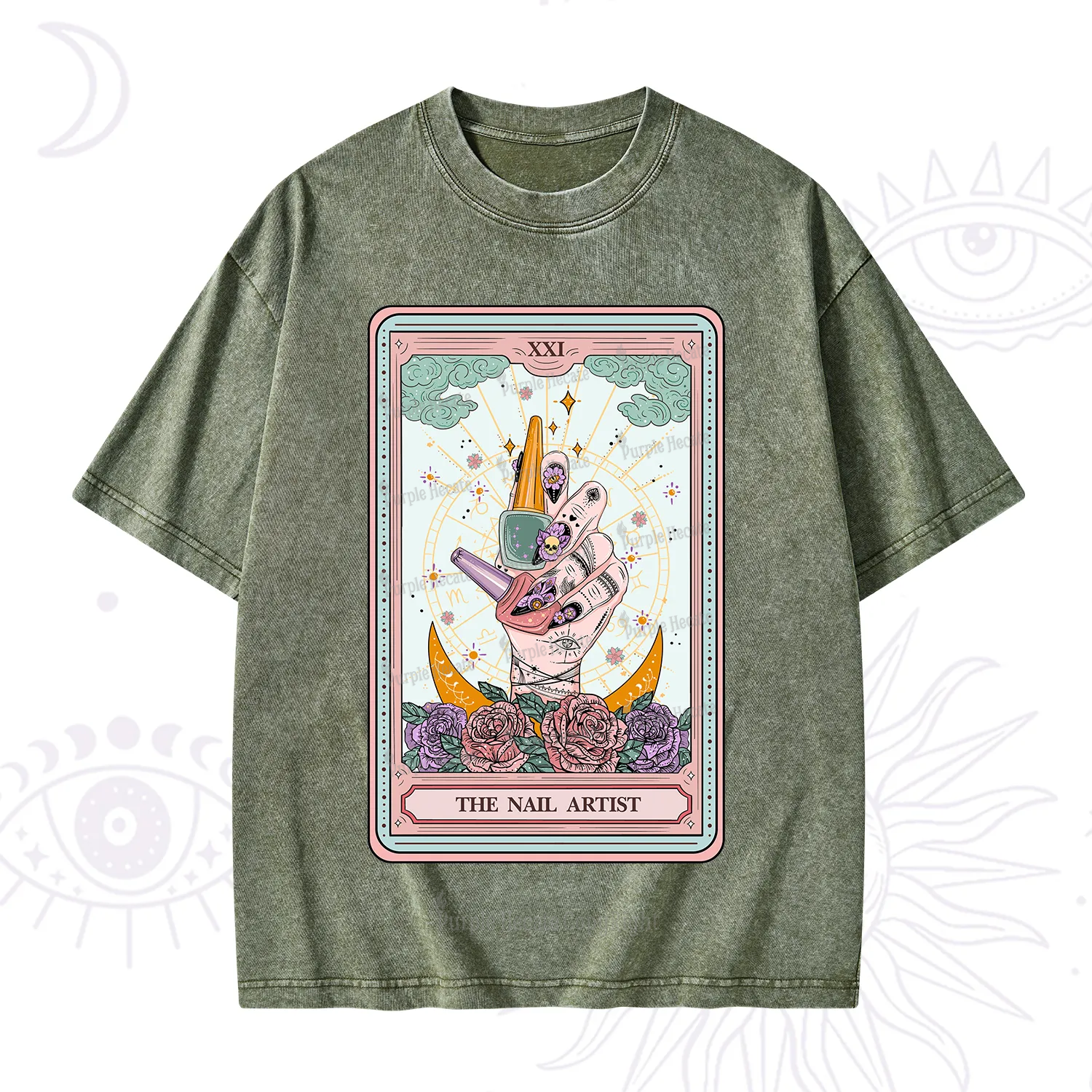 Purplehecate The Badass Nail Artist Tarot Washed T-Shirt