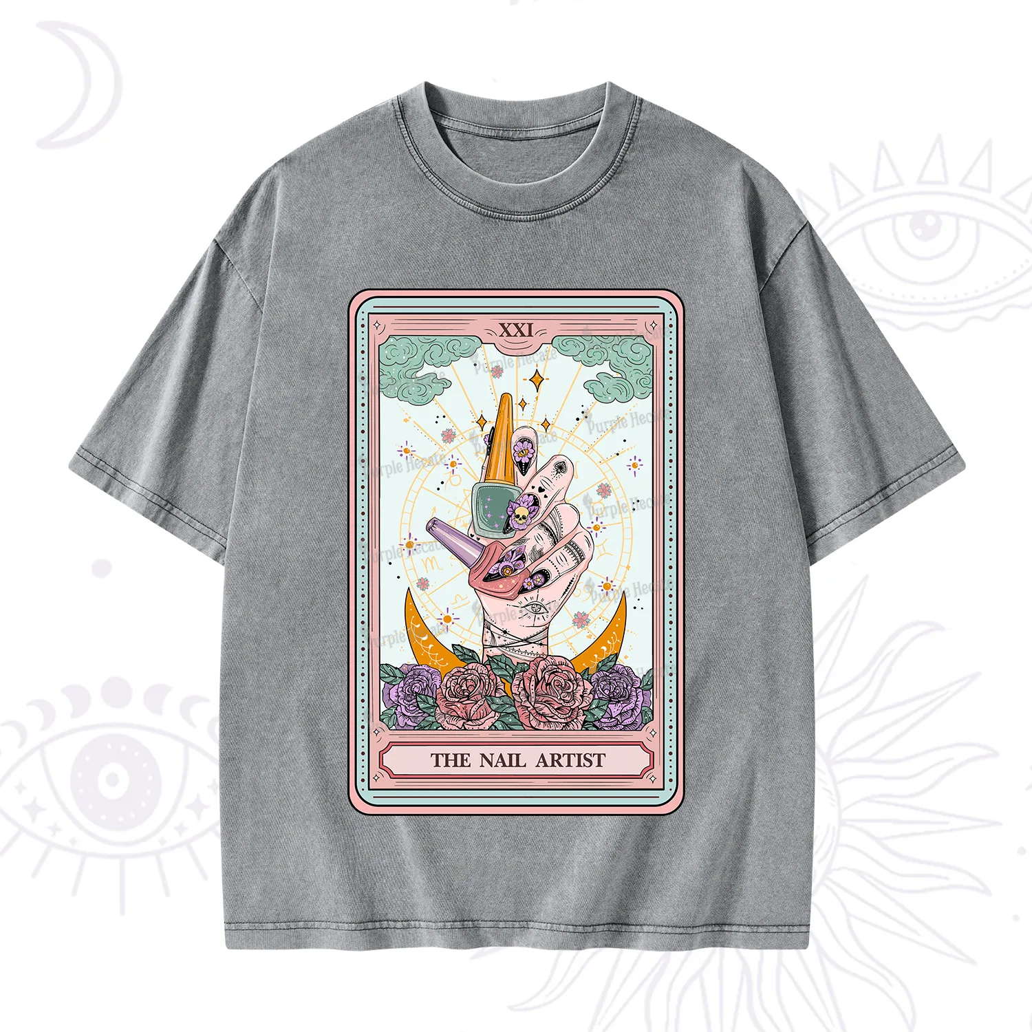 Purplehecate The Badass Nail Artist Tarot Washed T-Shirt