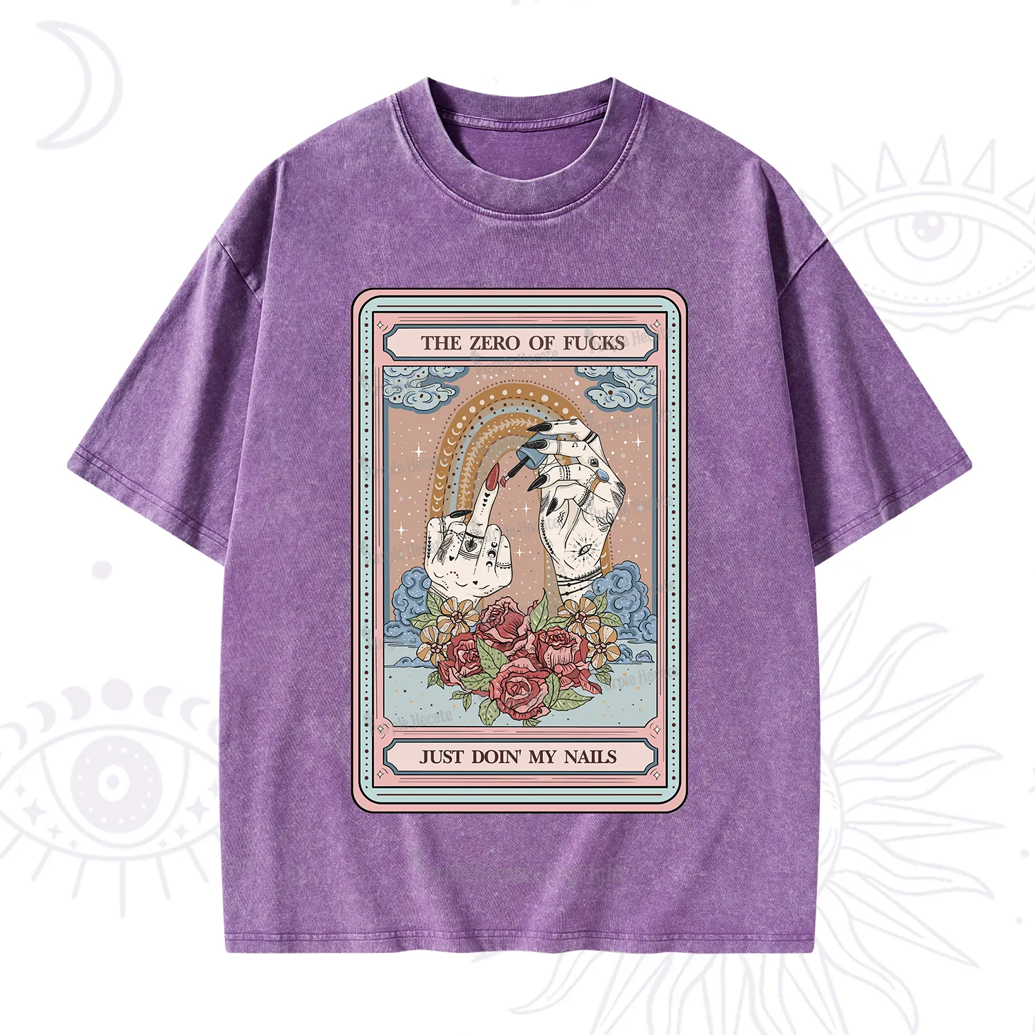 Purplehecate The Zero of Fucks Just Doin' My Nails Tarot Washed T-Shirt