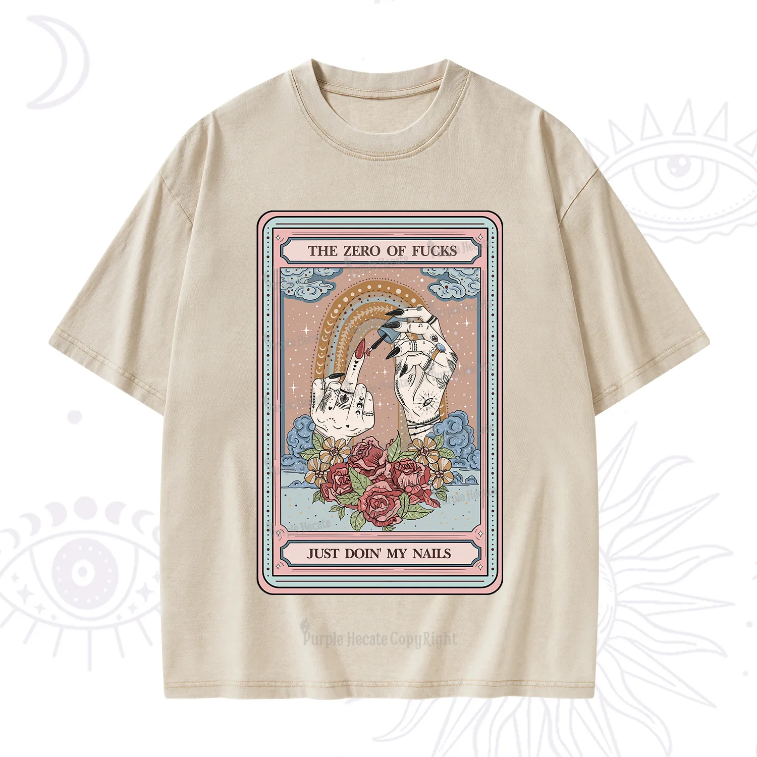 Purplehecate The Zero of Fucks Just Doin' My Nails Tarot Washed T-Shirt