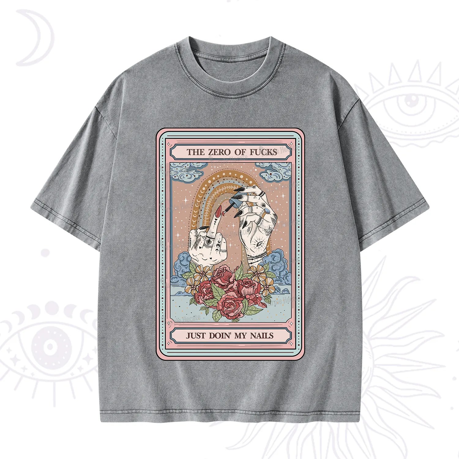 Purplehecate The Zero of Fucks Just Doin' My Nails Tarot Washed T-Shirt